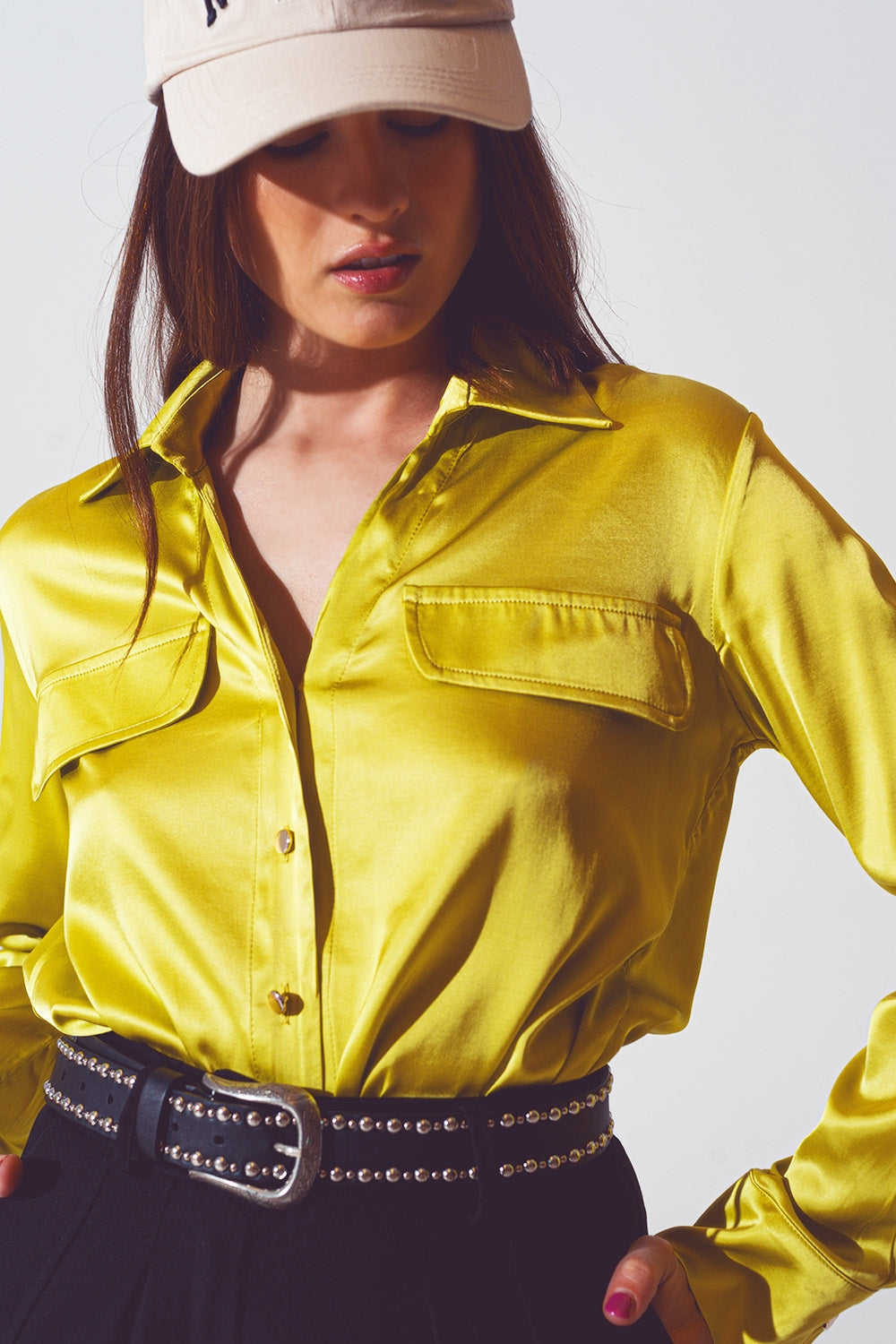 chemisier en satin vert citron