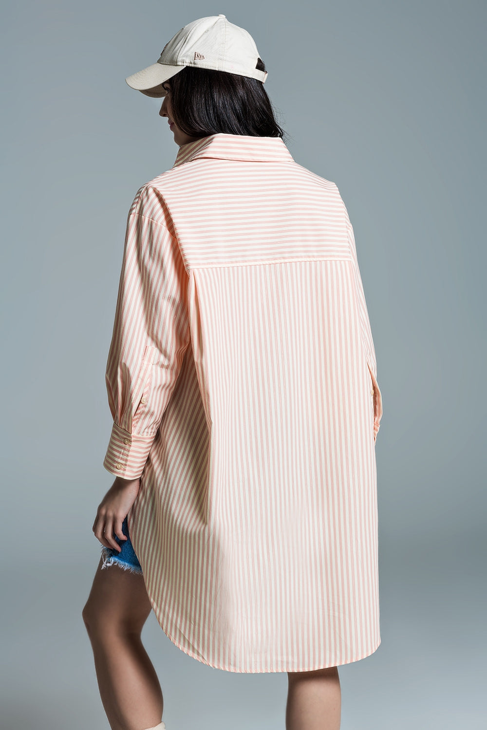 Chemisier oversize orange clair à rayures blanches