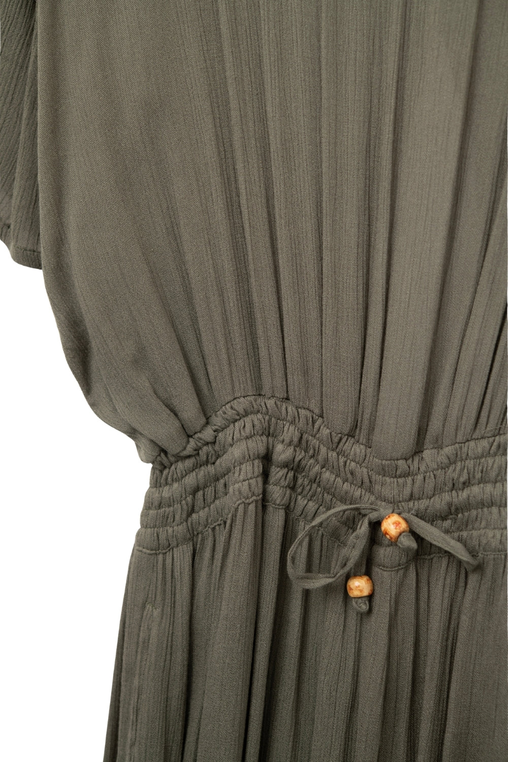 Combinaison longue kaki à épaules dénudées avec détails en dentelle