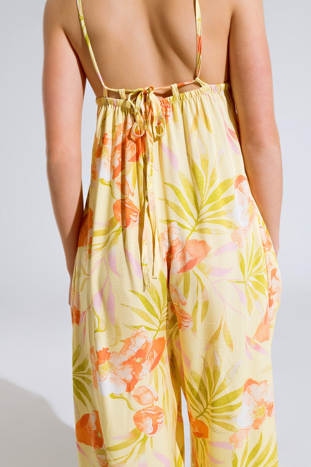 combinaison maxi jaune à imprimé tropical