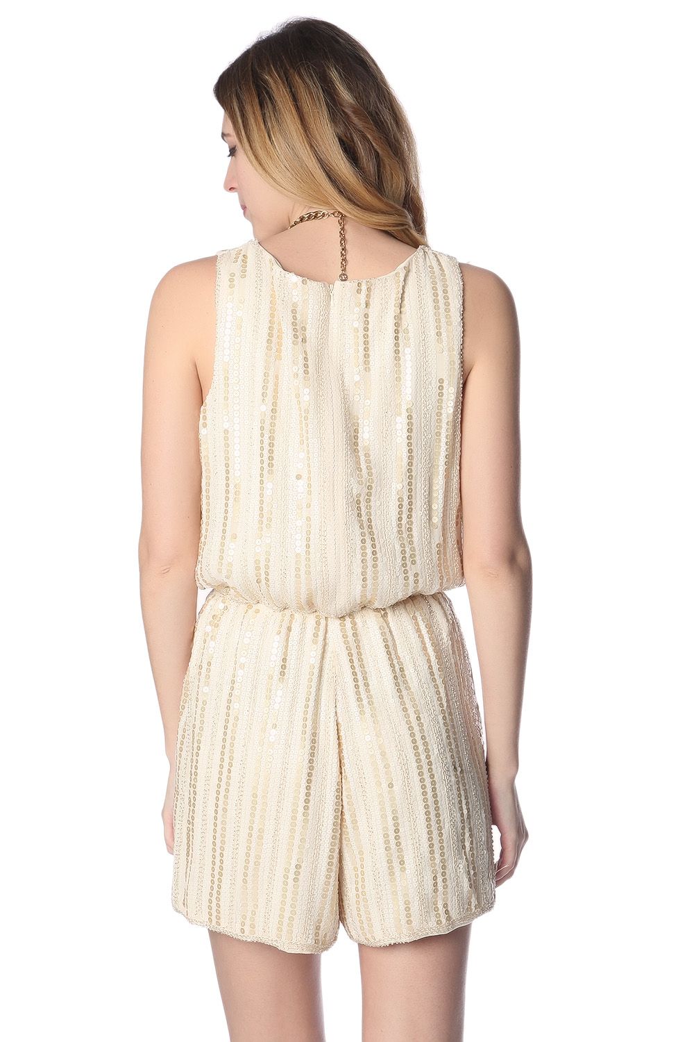 Combishort ornée de sequins beige