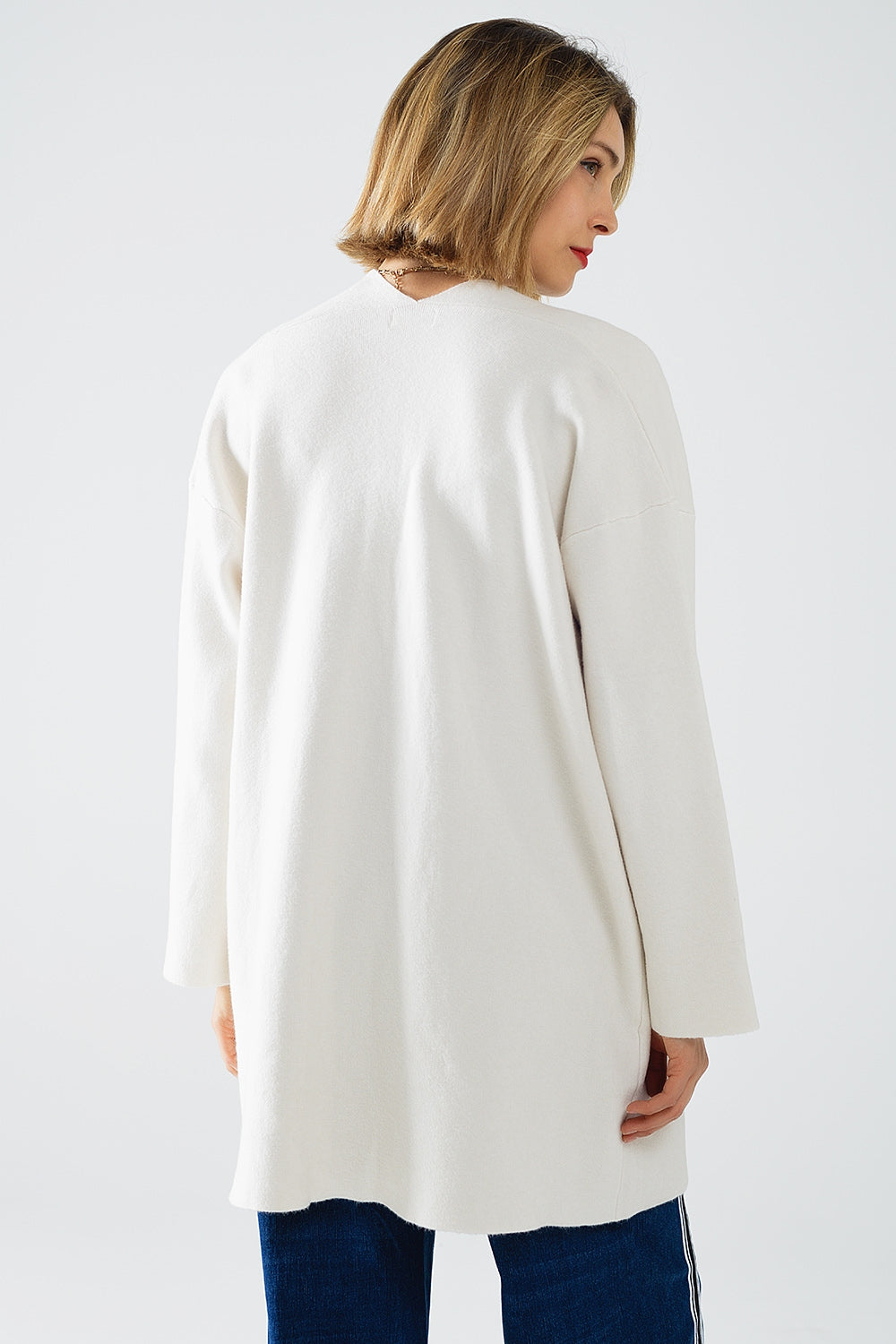 crème Cardigan maxi en tricot de haute qualité avec poches en fourrure