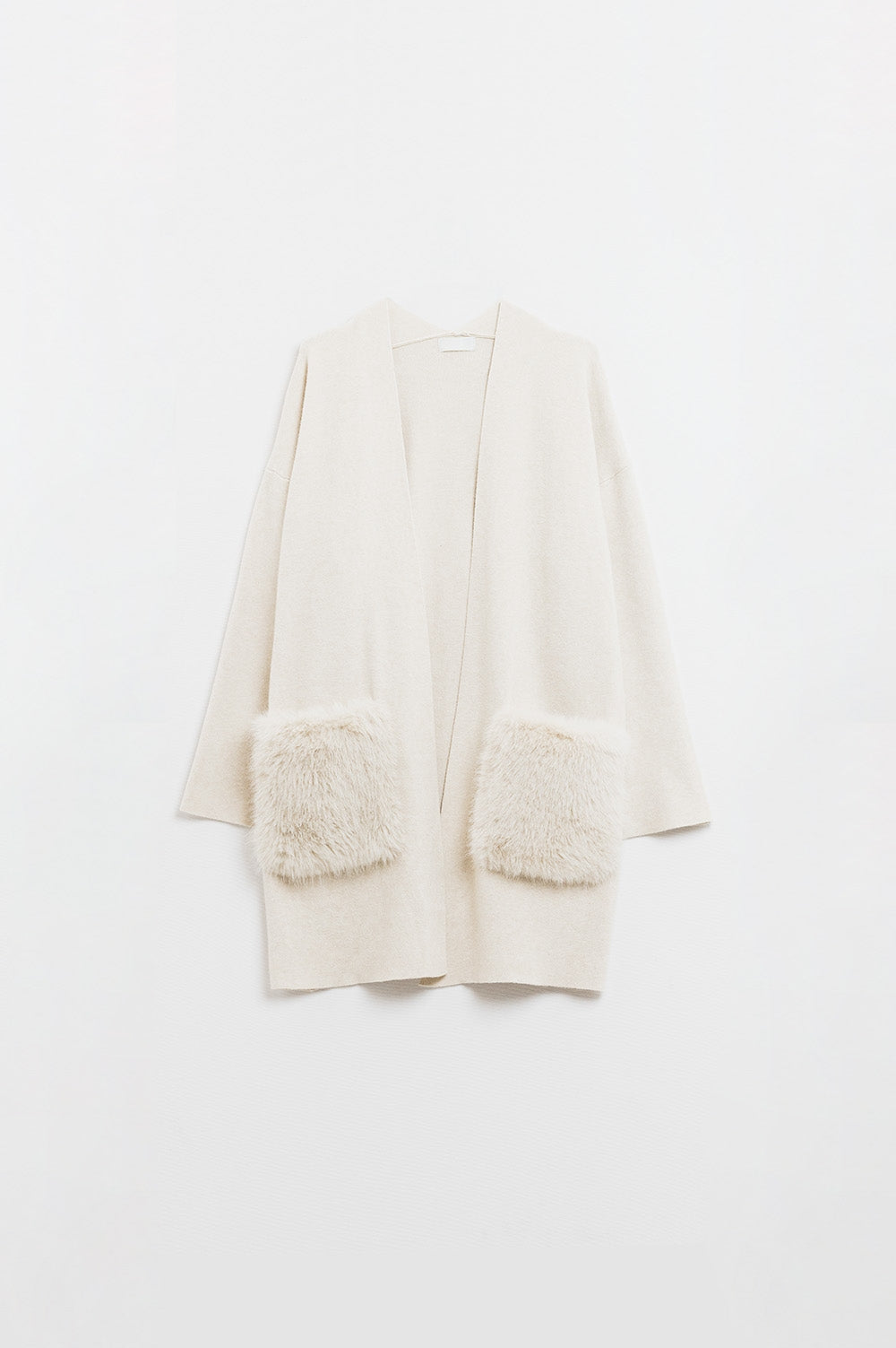 crème Cardigan maxi en tricot de haute qualité avec poches en fourrure