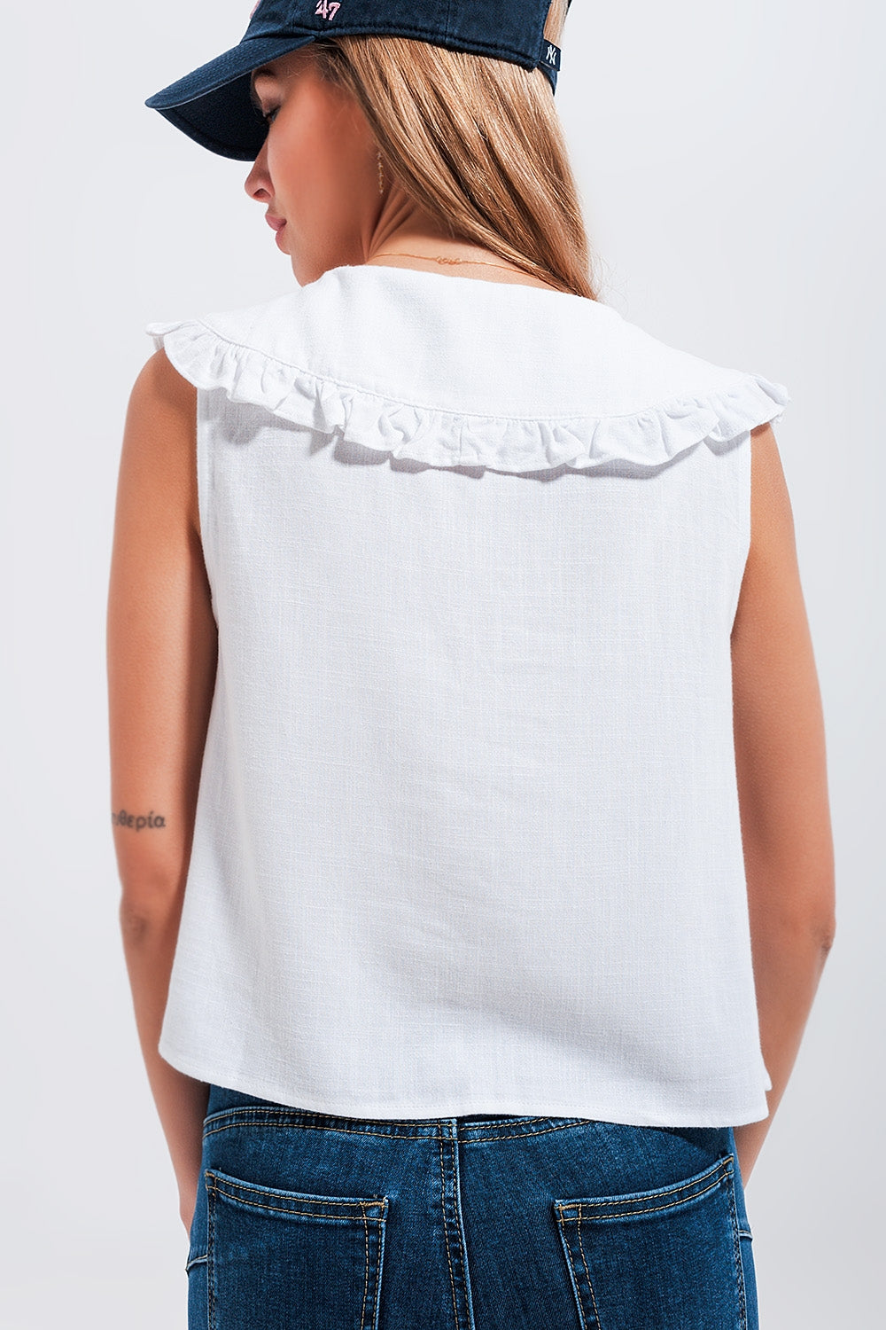 Crop top à col plastron blanc