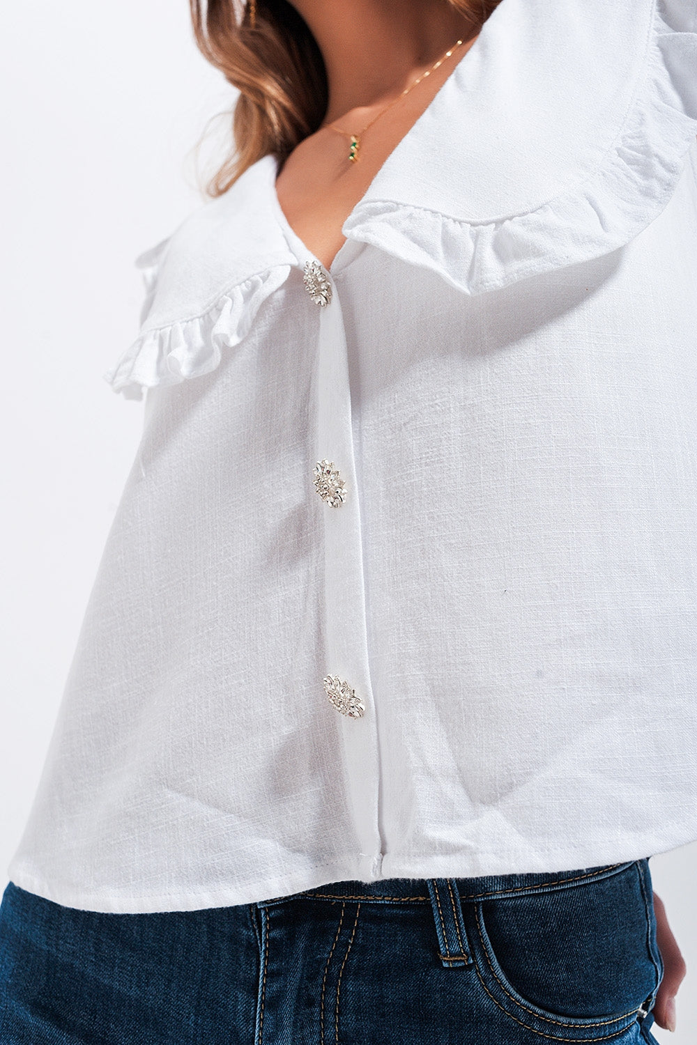 Crop top à col plastron blanc
