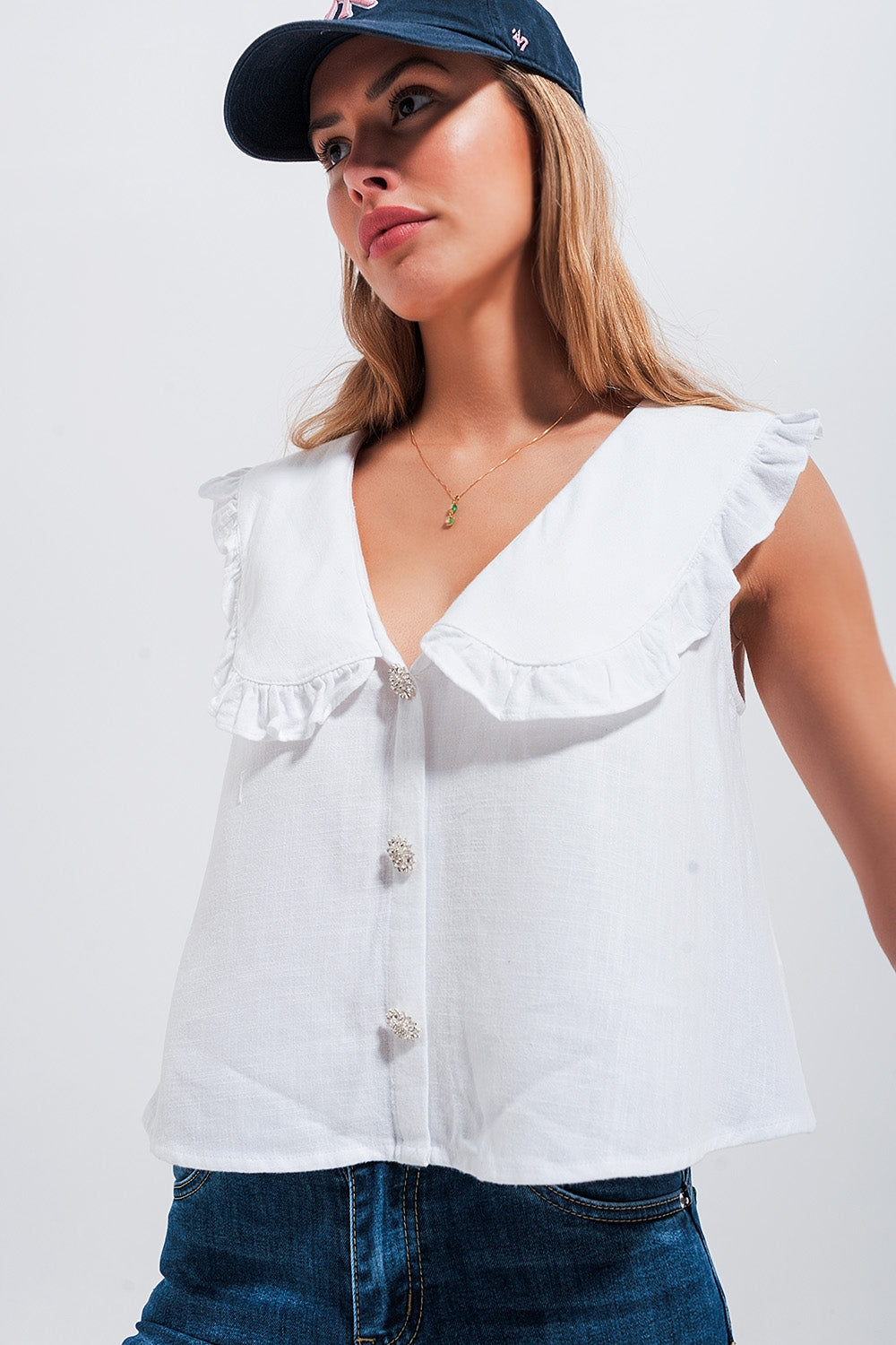 Crop top à col plastron blanc