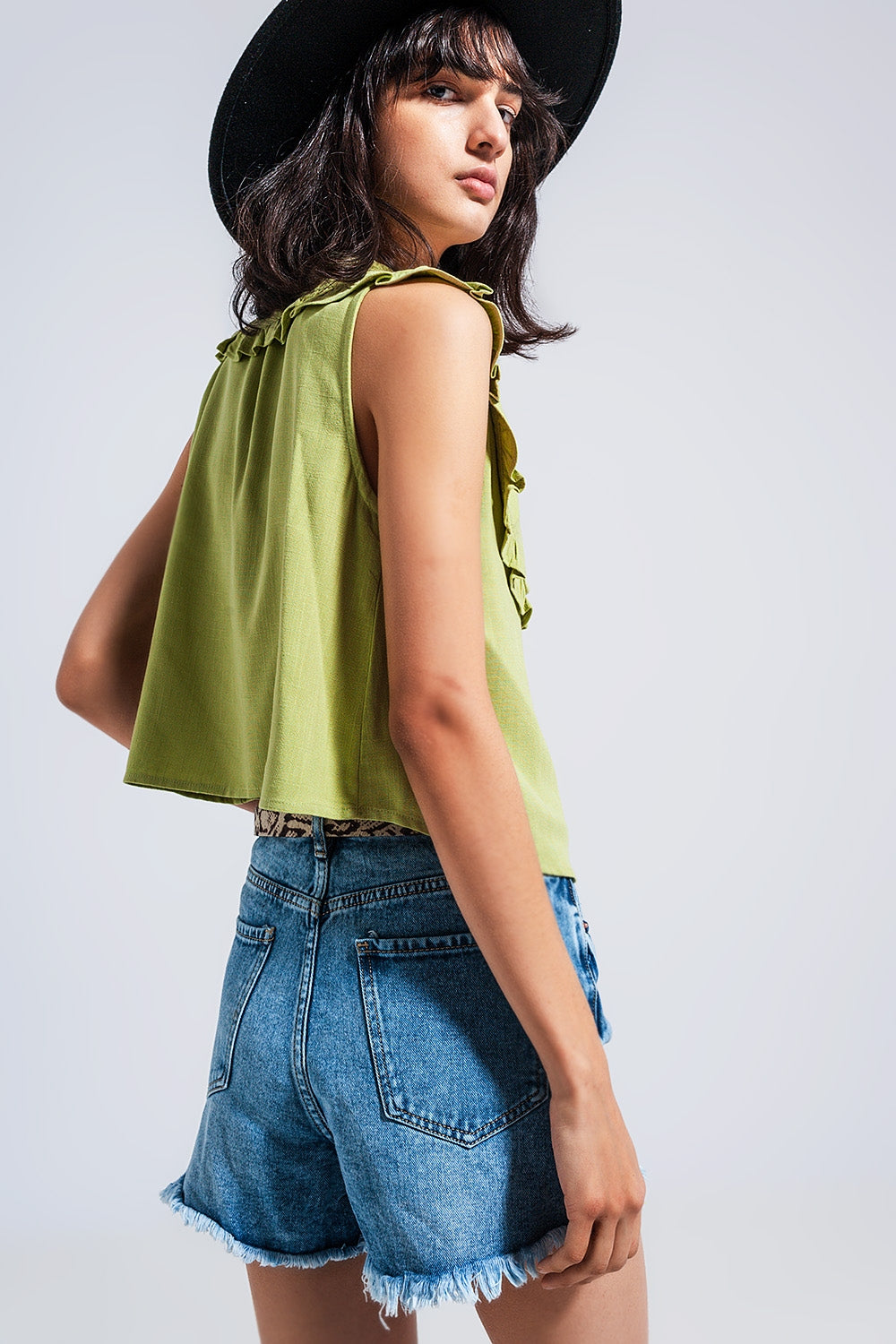 Crop top à col plastron vert