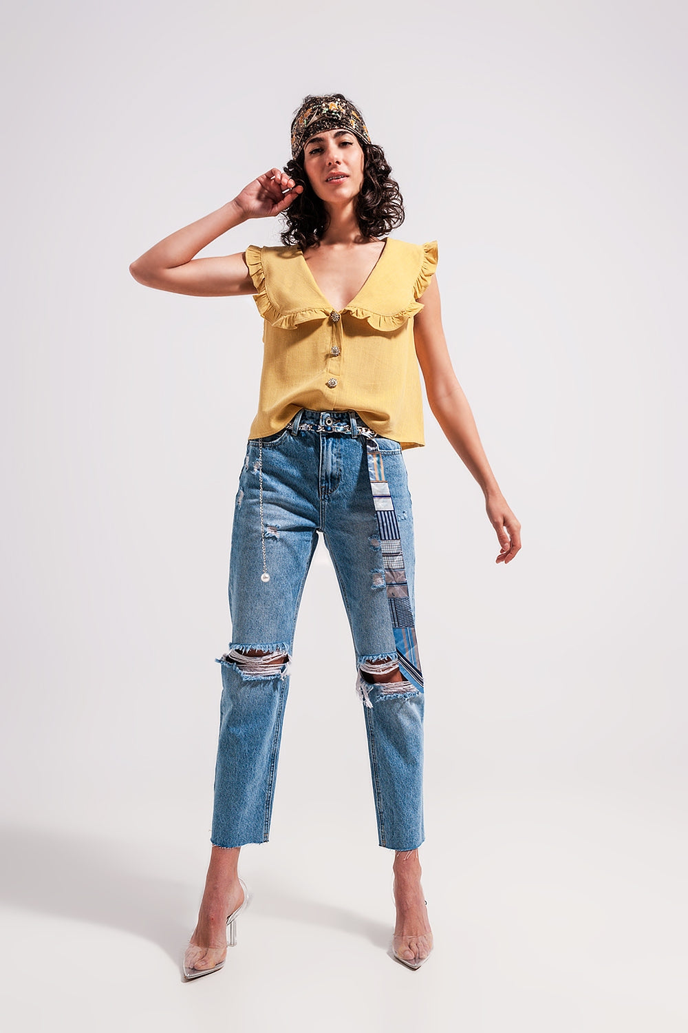 Crop top à col plastron