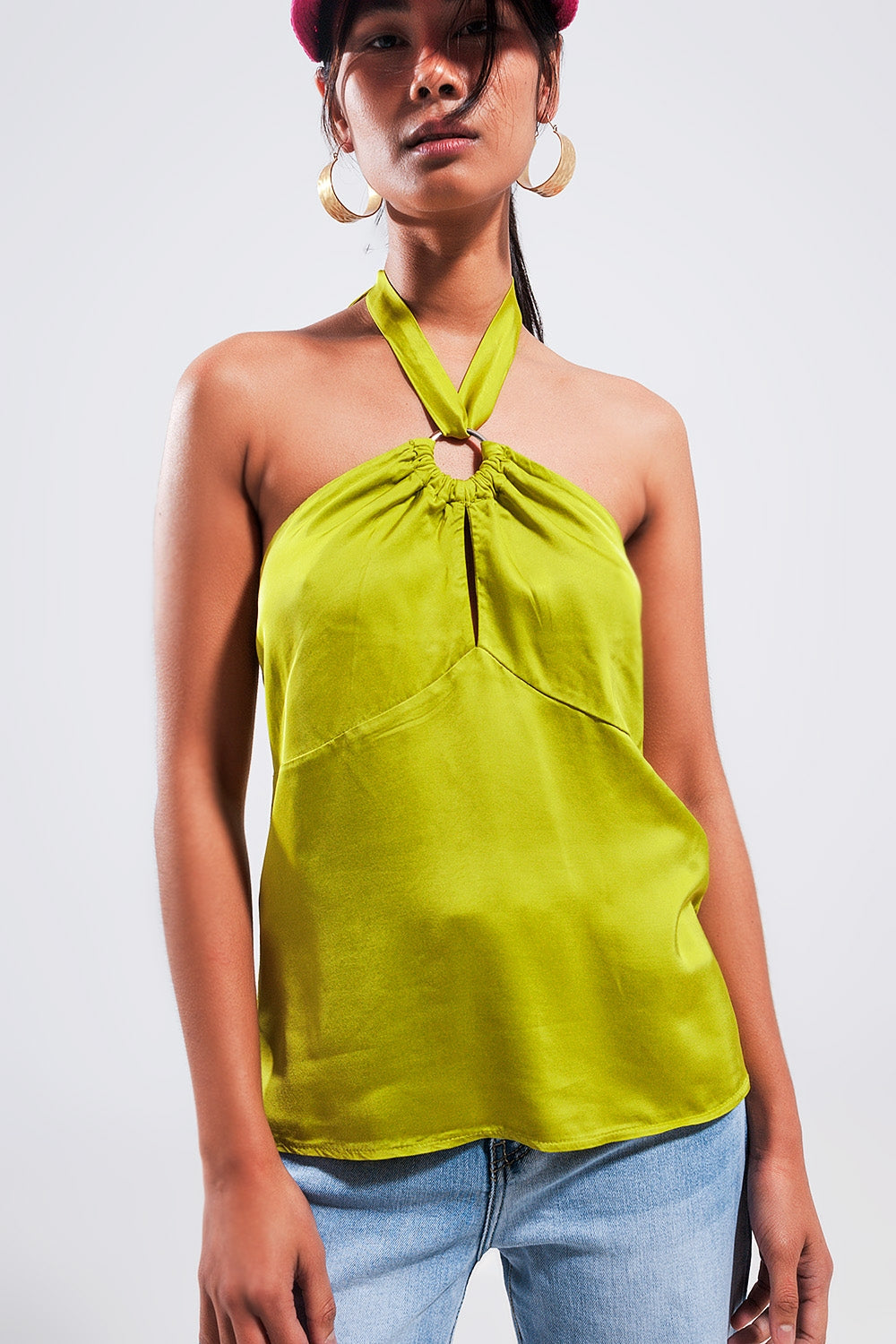 Crop top dos nu avec anneau Citron Vert