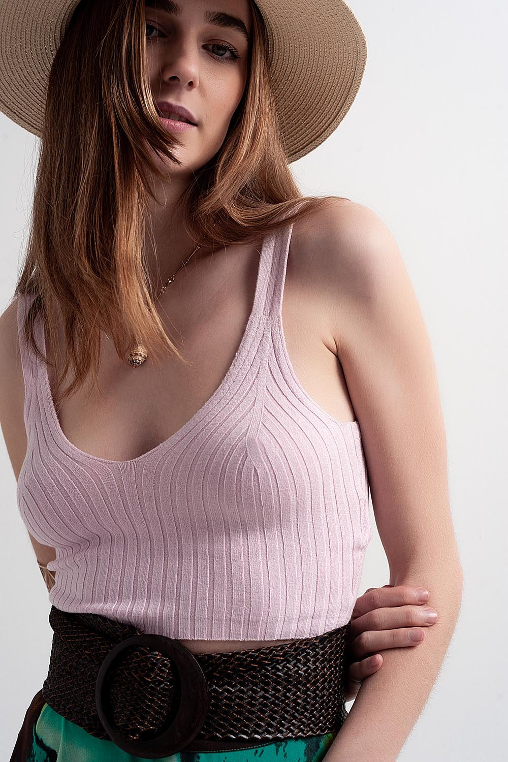 Q2 Crop top en maille Rose