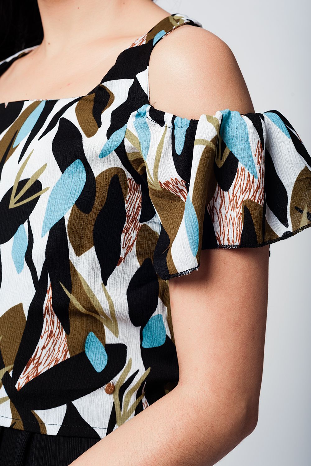 Crop top imprimé feuille vert