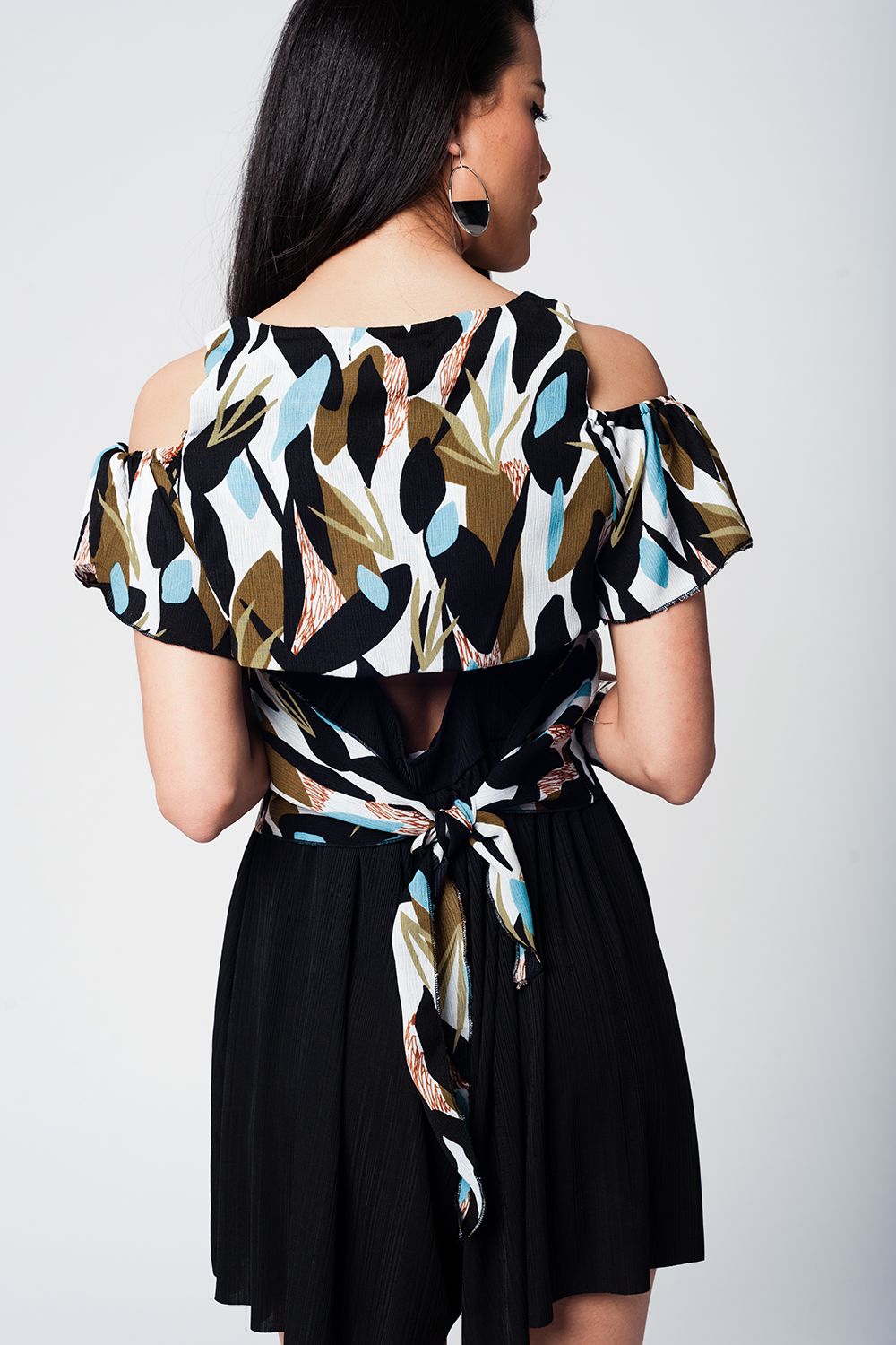 Crop top imprimé feuille vert