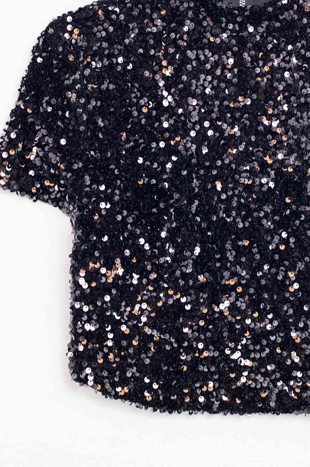 Crop top noir à paillettes