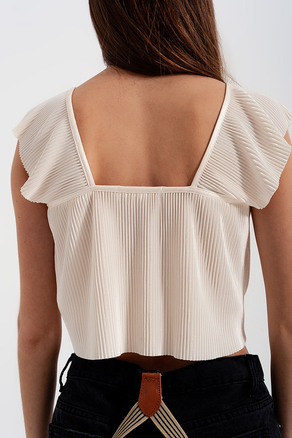 Crop top noué à l'avant à manches bouffantes froncées crème