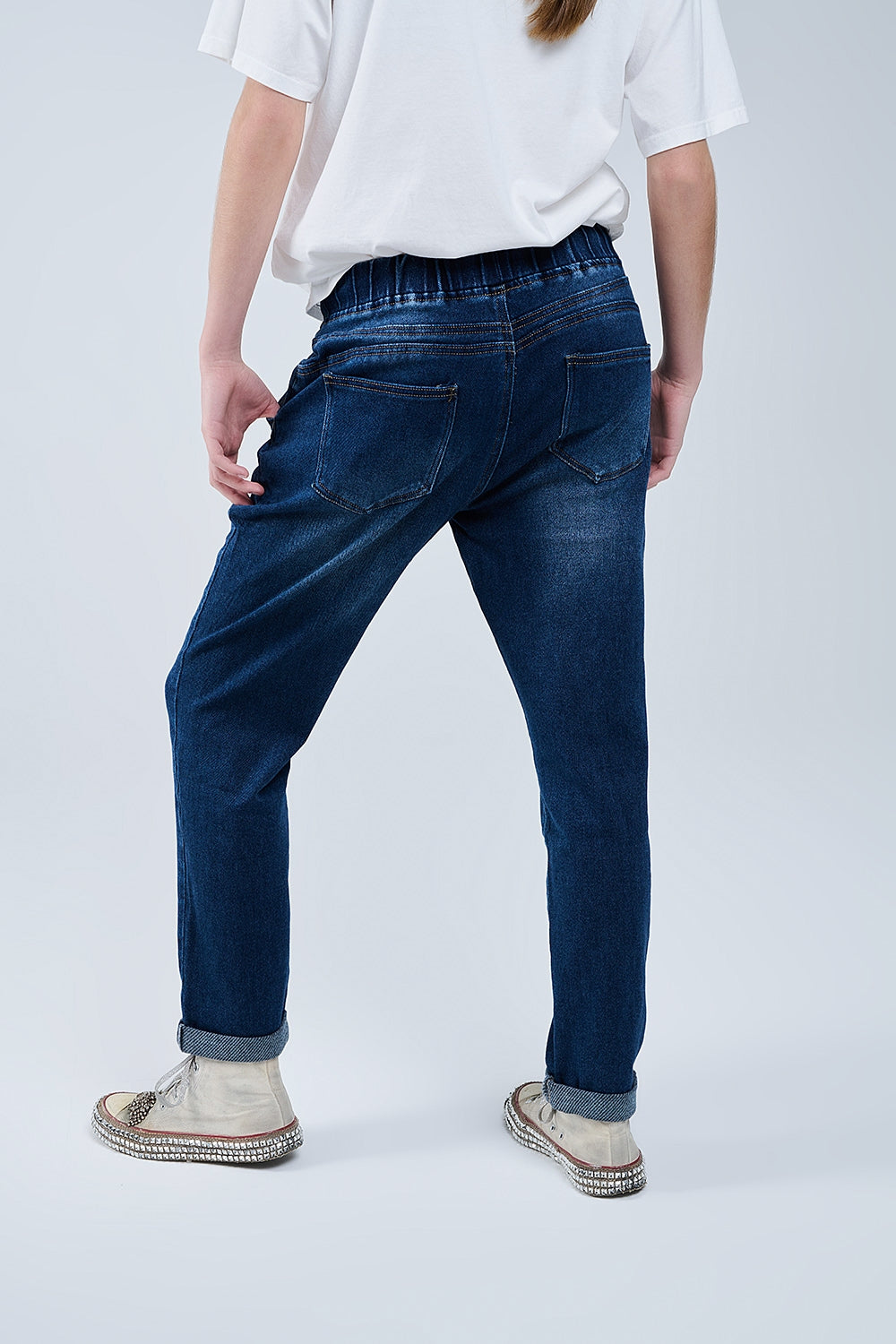 dark wash Jeans Avec Drwastring et taille élastiquée