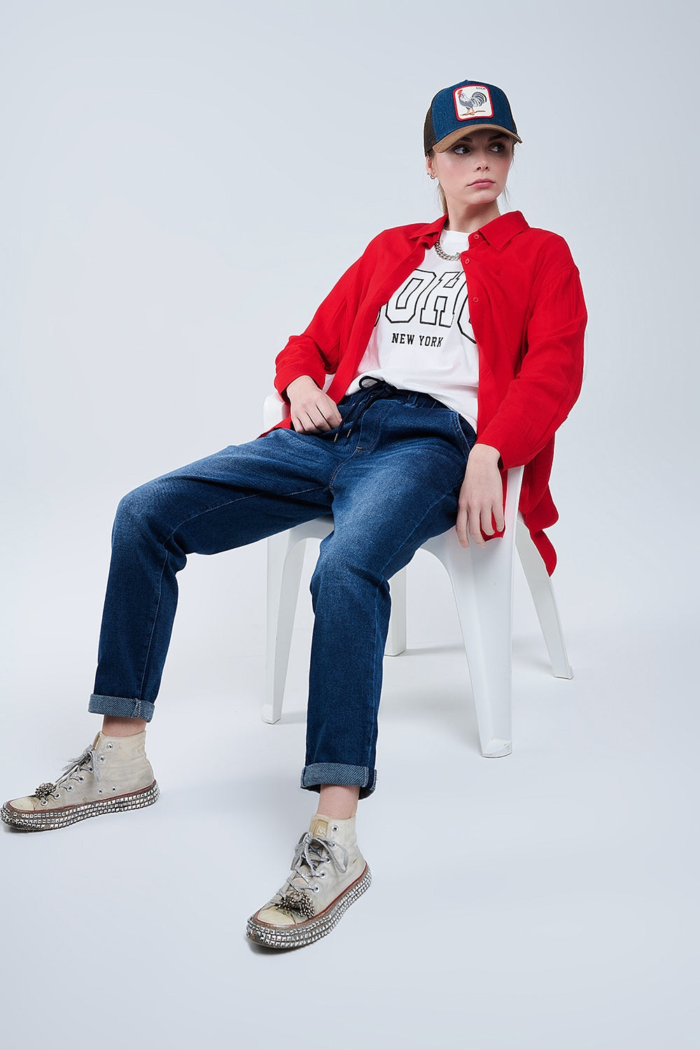 dark wash Jeans Avec Drwastring et taille élastiquée