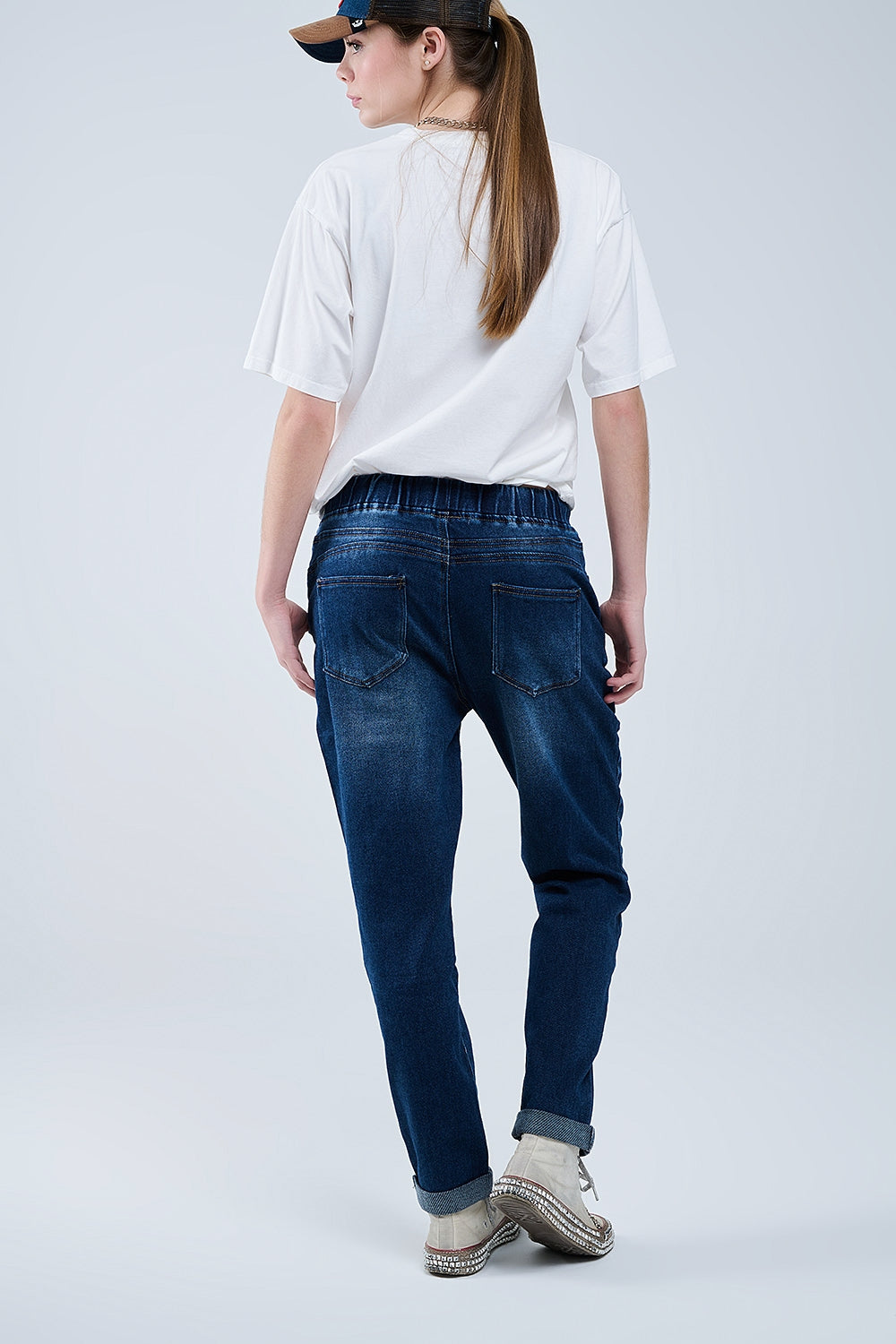 dark wash Jeans Avec Drwastring et taille élastiquée