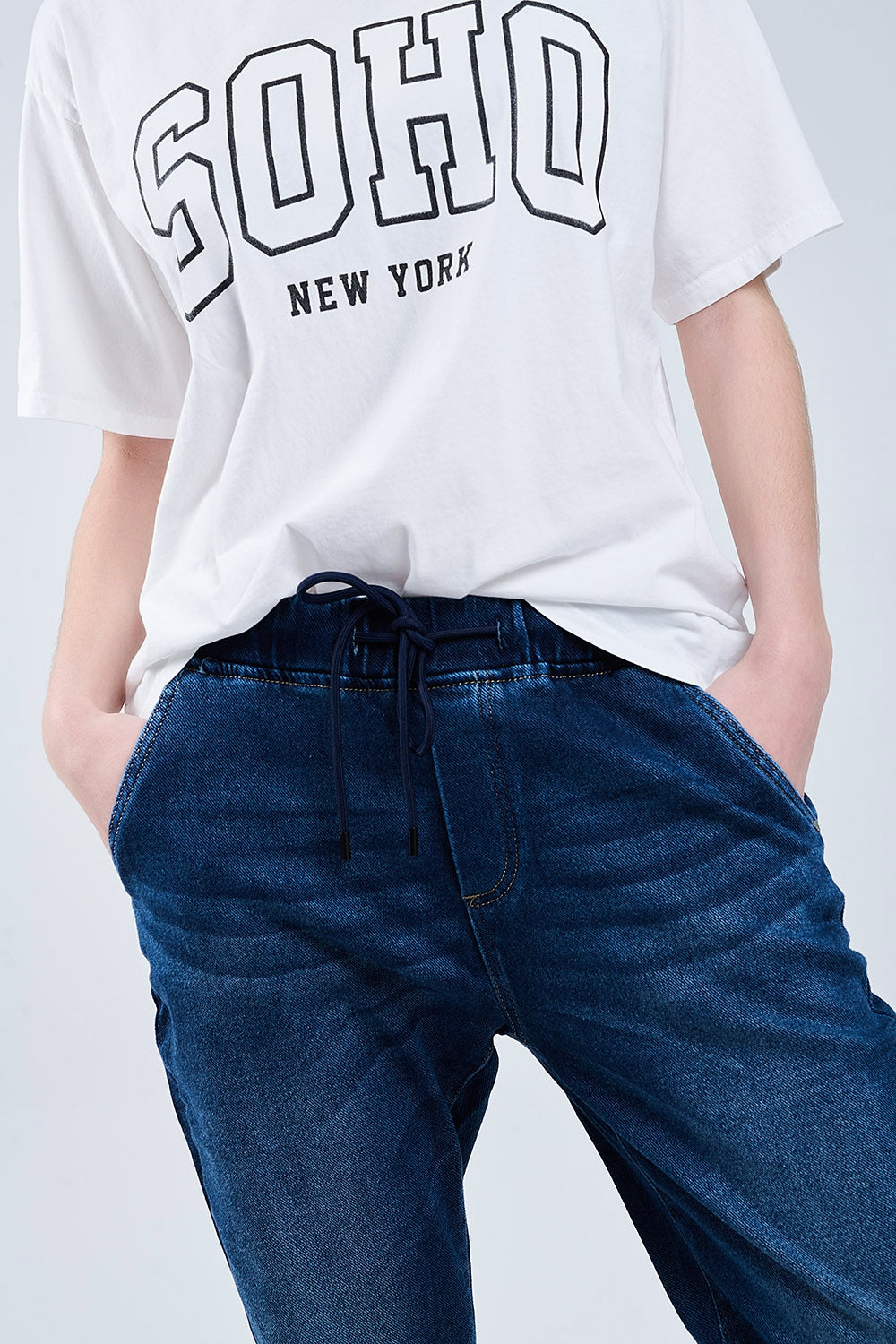 dark wash Jeans Avec Drwastring et taille élastiquée
