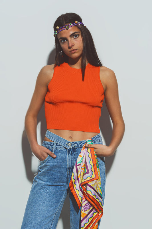 Q2 Débardeur court en maille Orange