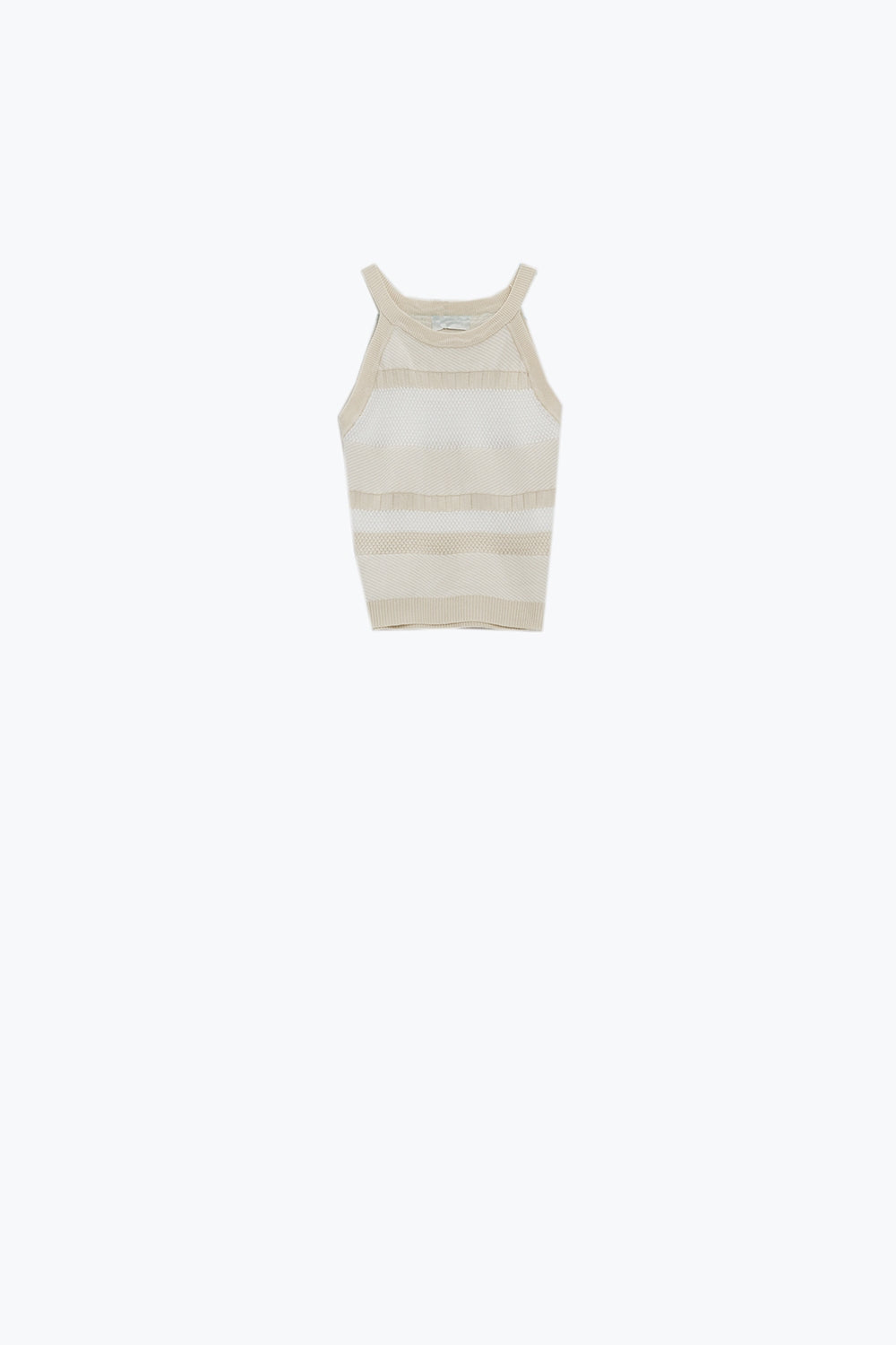 Débardeur dos nu beige avec motifs à rayures dans différentes mailles