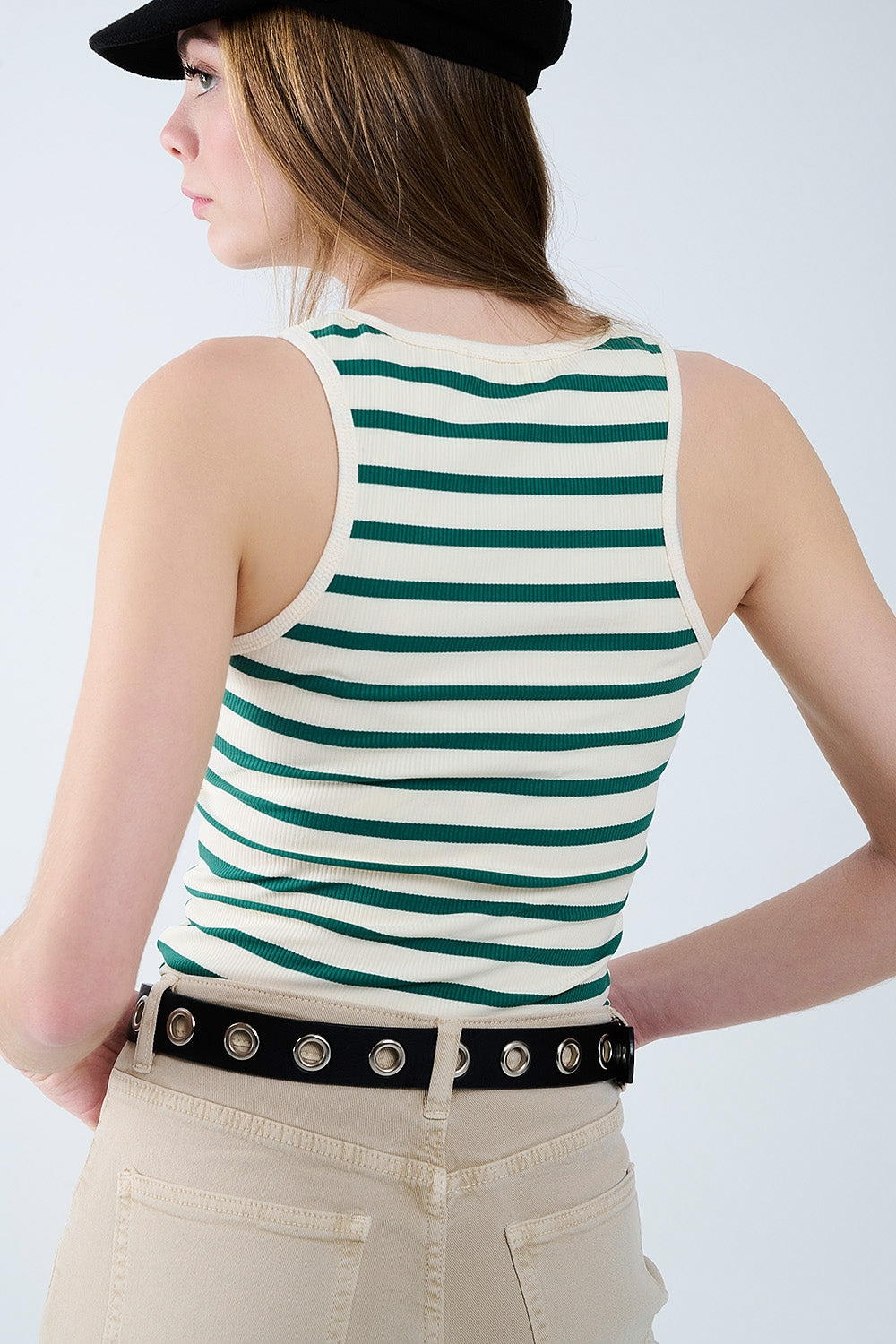 Débardeur rayé blanc avec verts