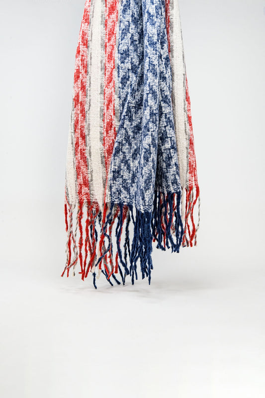 Q2 Écharpe américaine style Houndstooth en blanc rouge et bleu