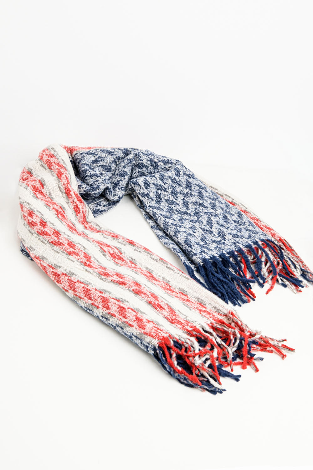 Écharpe américaine style Houndstooth en blanc rouge et bleu