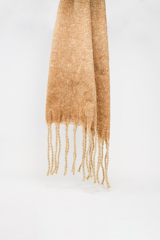Q2 Écharpe rayée à franges beige