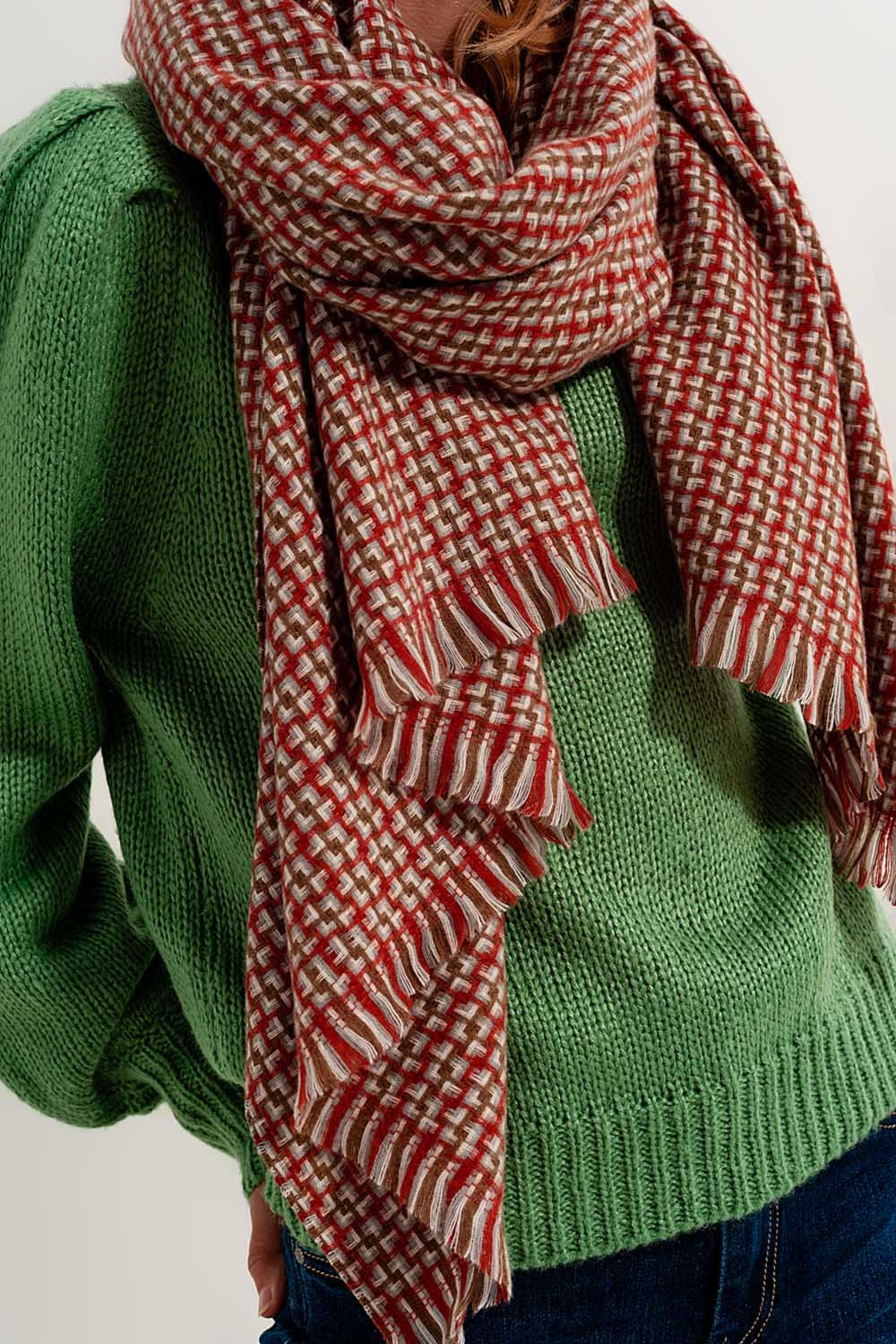 Foulard rouge super douce avec imprimé géométrique