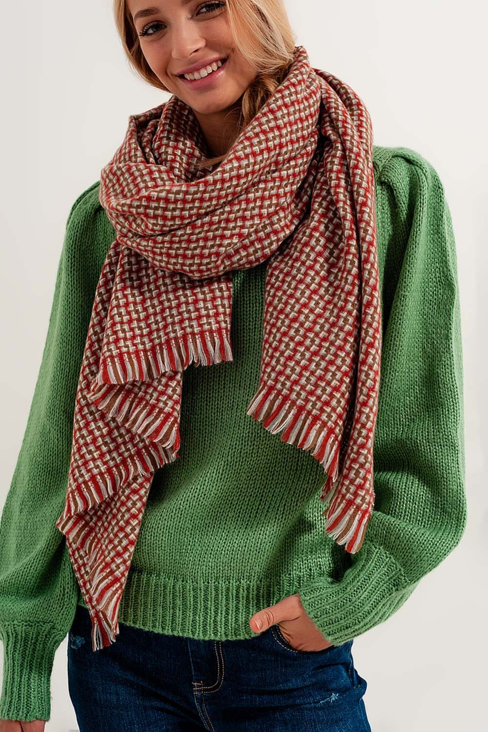 Foulard rouge super douce avec imprimé géométrique