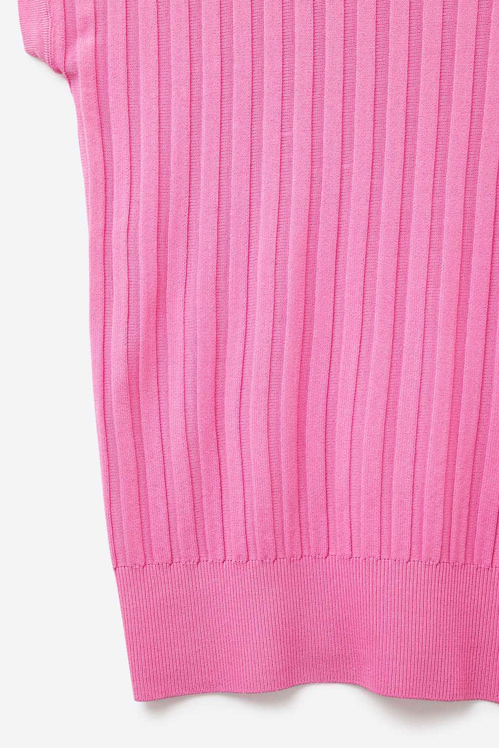 Fucshia fine Pull tricoté en côtes avec col bateau