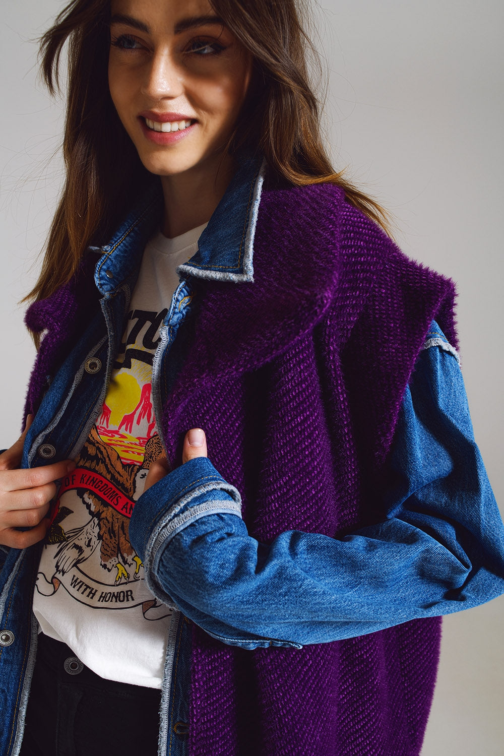 Gilet à chevrons ouvert avec col châle en violet