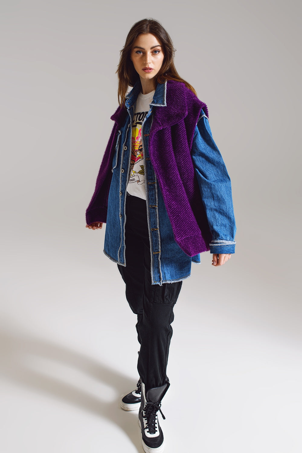Gilet à chevrons ouvert avec col châle en violet