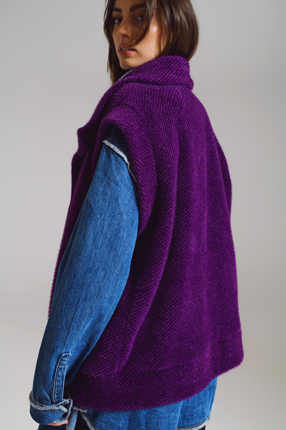 Gilet à chevrons ouvert avec col châle en violet