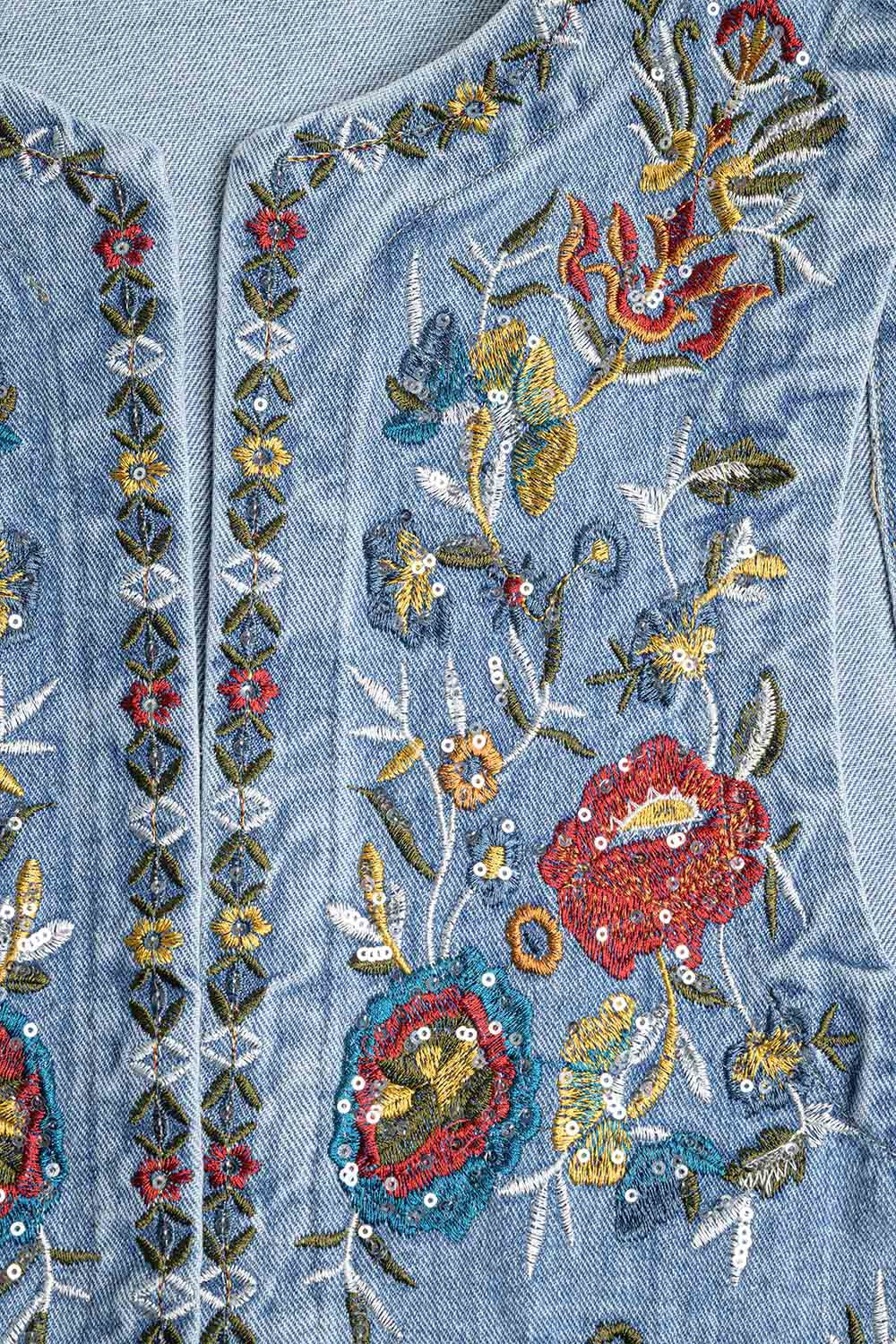 Gilet en denim avec broderie florale