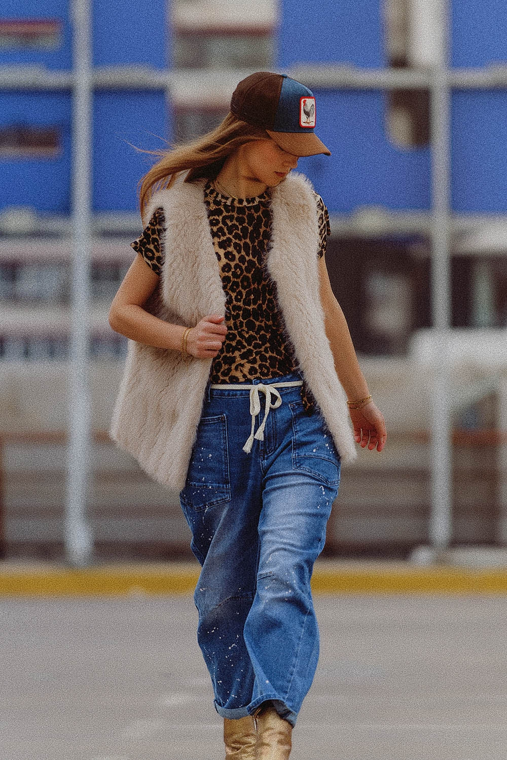 gilet en fourrure fine beige