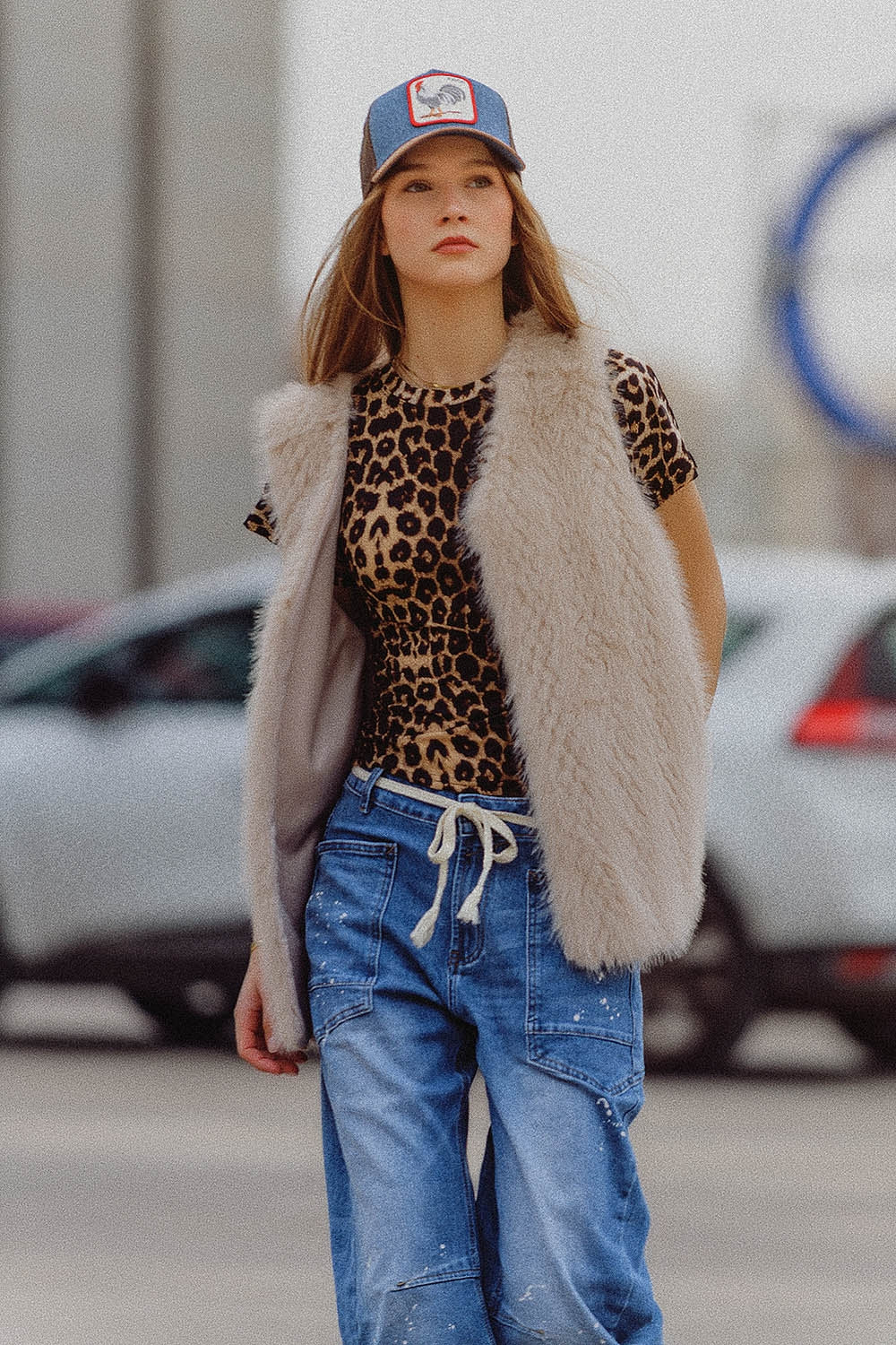 gilet en fourrure fine beige