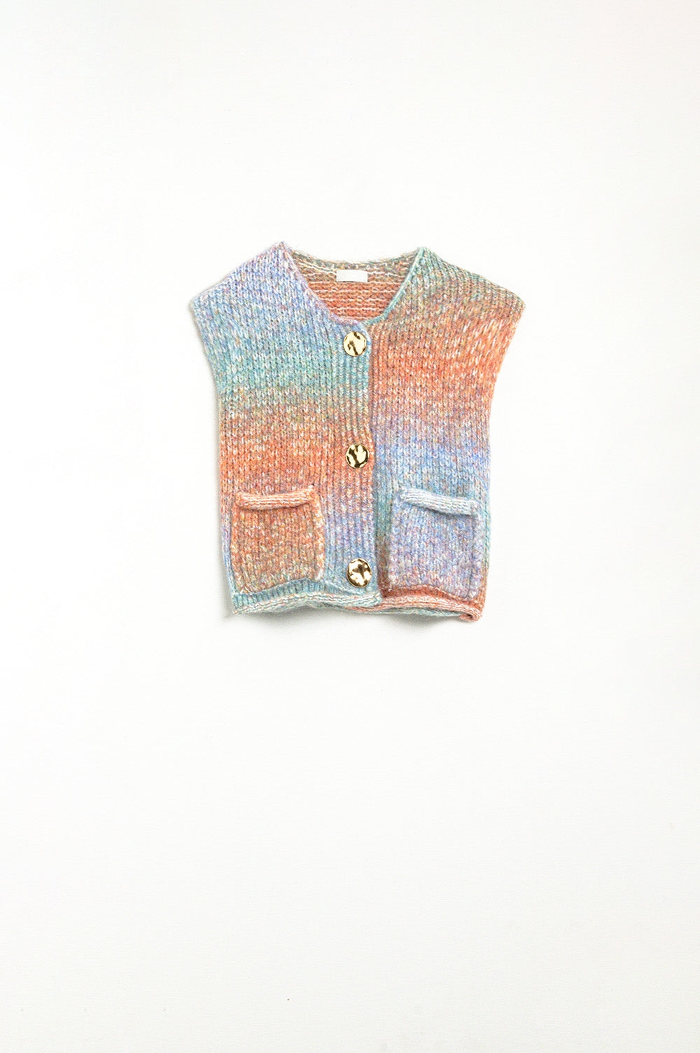 Gilet en maille dégradée orange avec boutons dorés