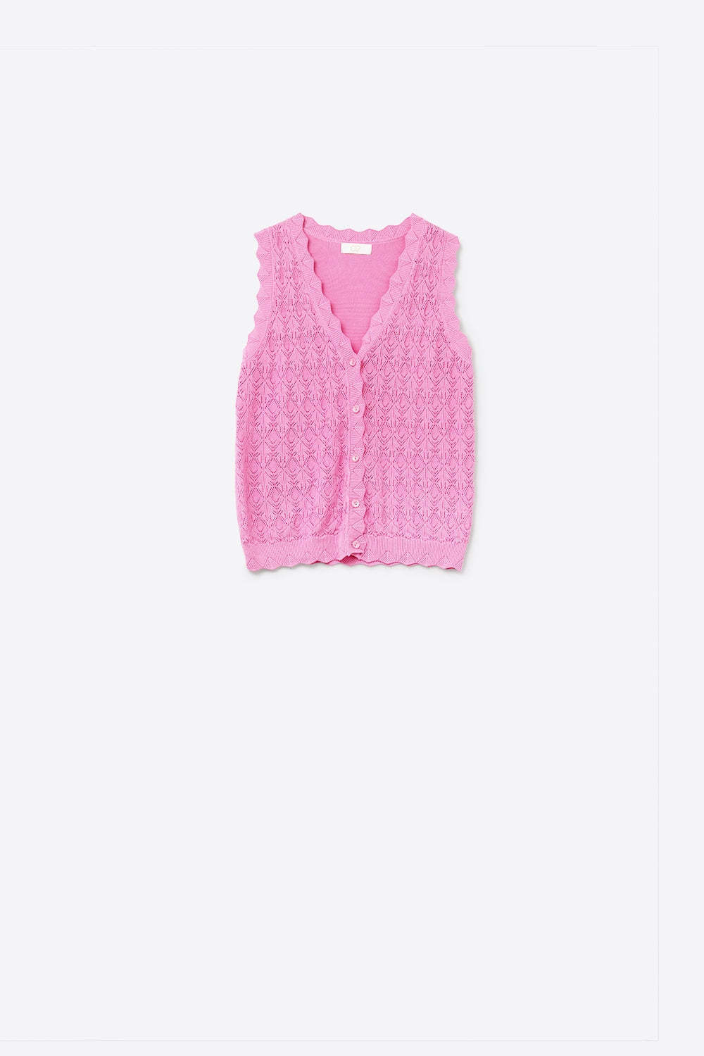 Q2 Gilet en maille pointelle avec bords festonnés en fuchsia