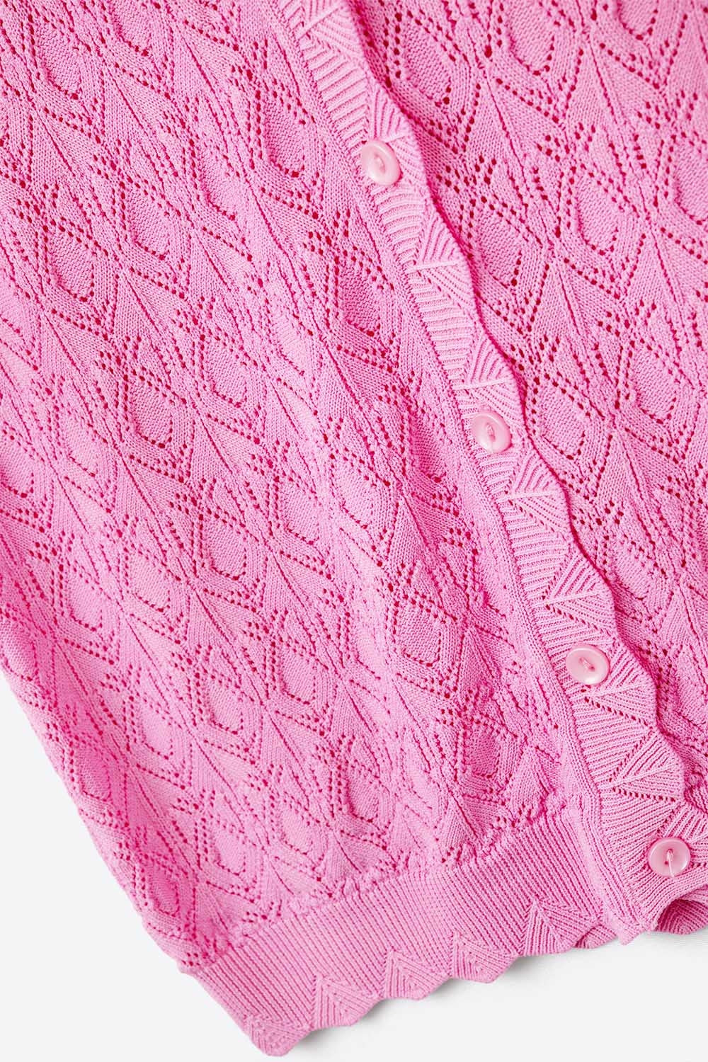 Gilet en maille pointelle avec bords festonnés en fuchsia