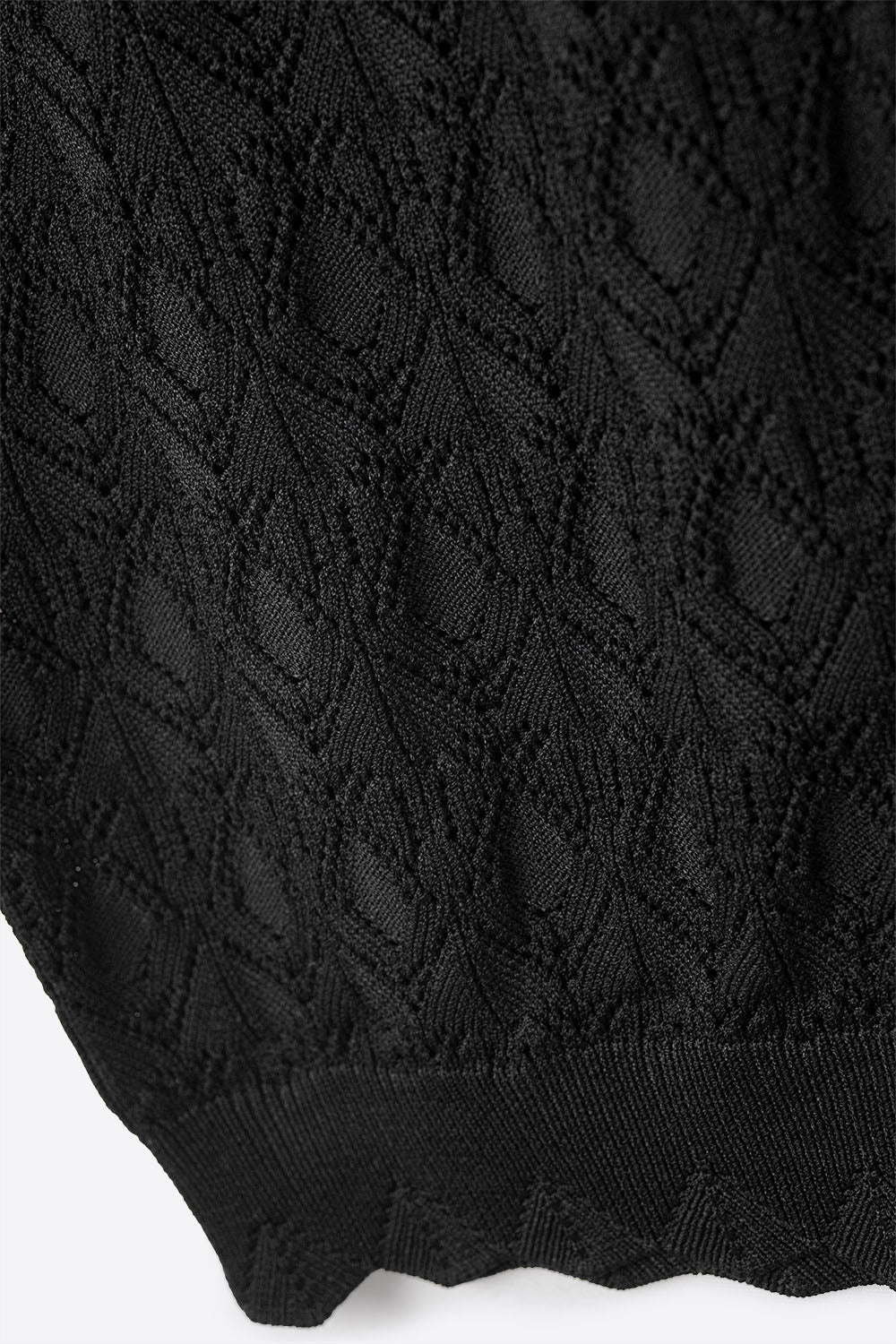 Gilet en Maille Pointelle avec Bords Festonnés en Noir