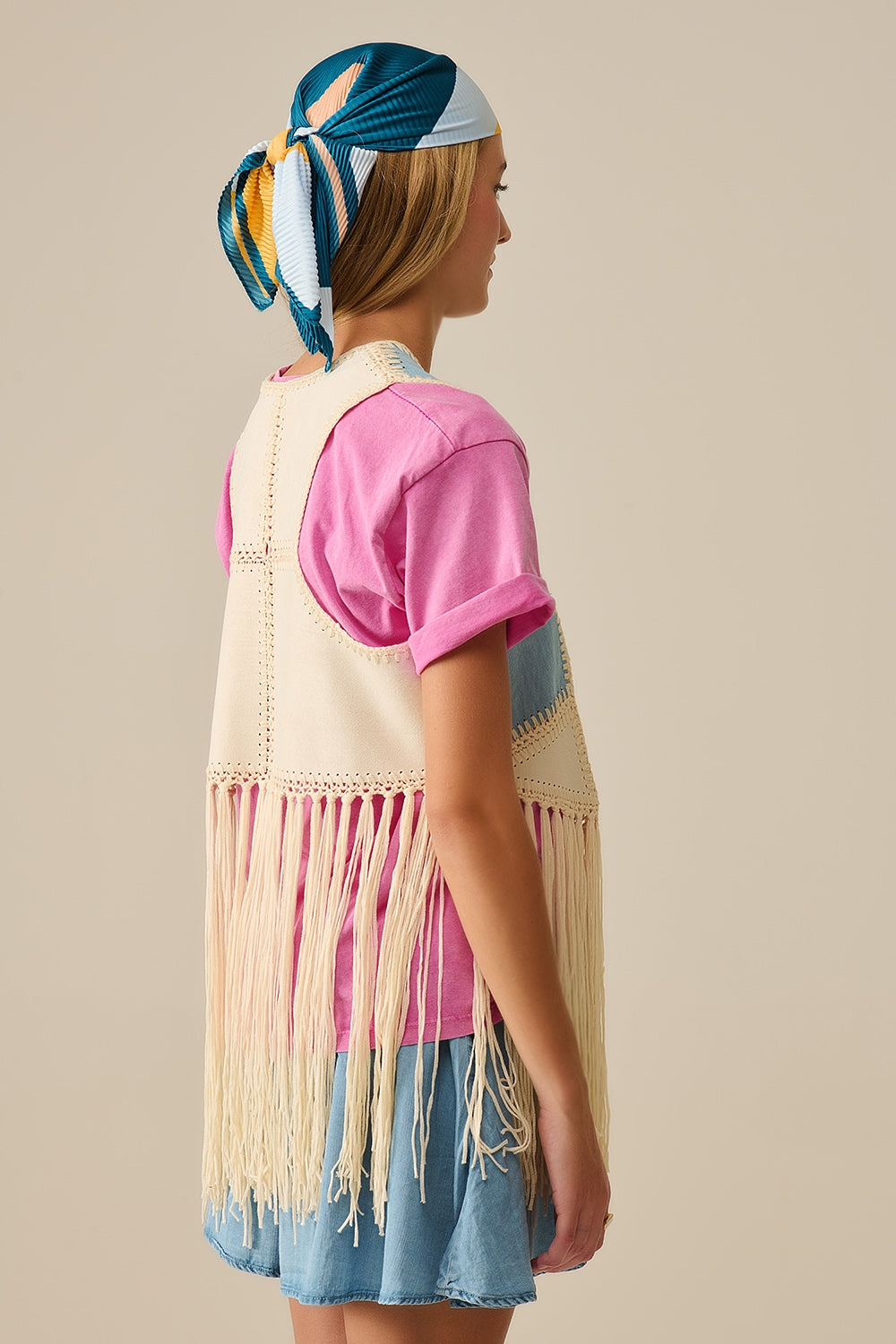 Gilet en simili-cuir avec patchwork et franges