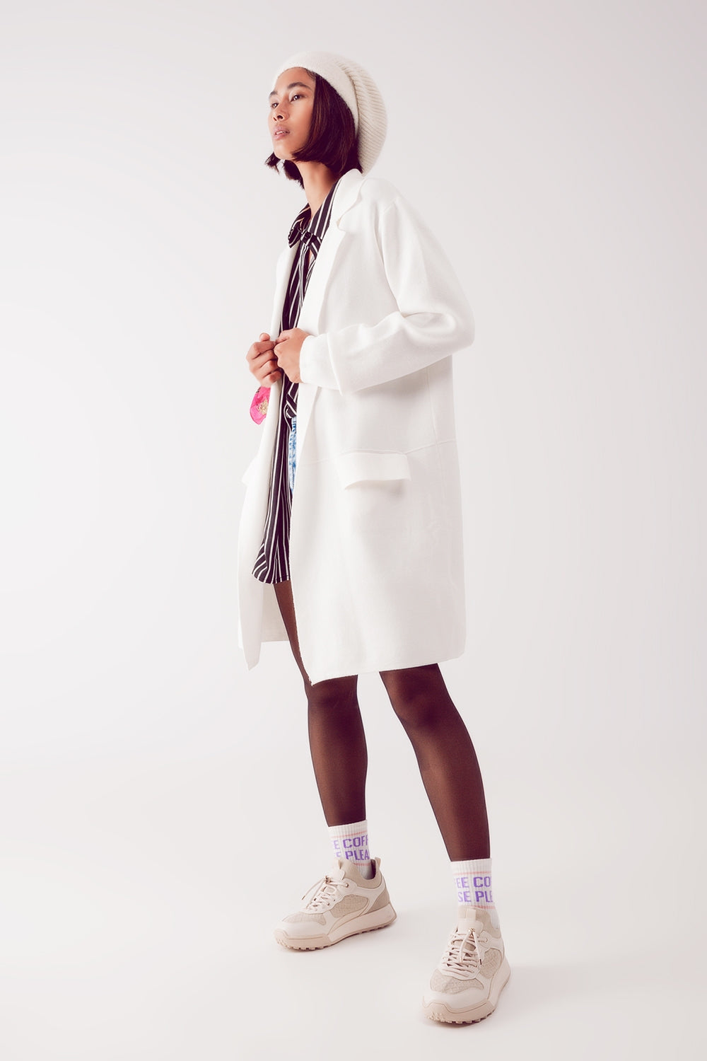 Gilet long avec col oversize crème