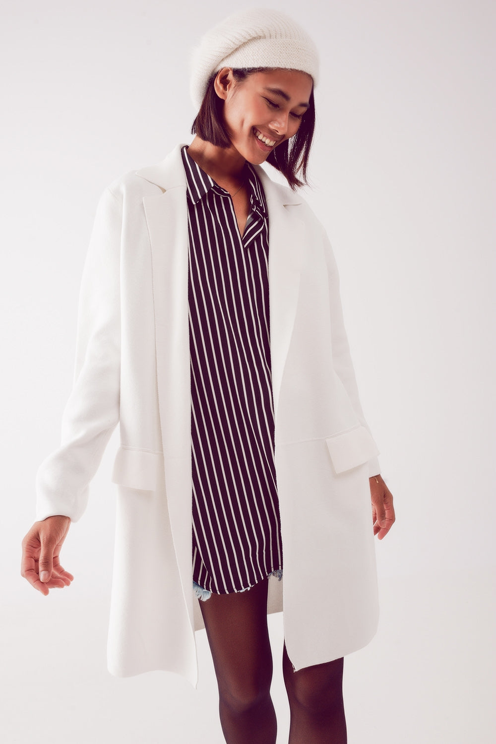 Gilet long avec col oversize crème
