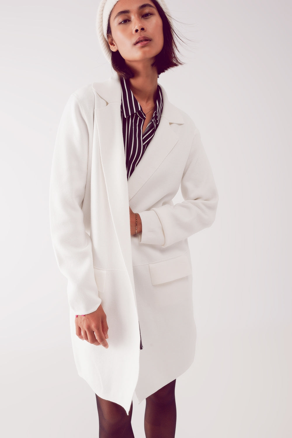 Gilet long avec col oversize crème