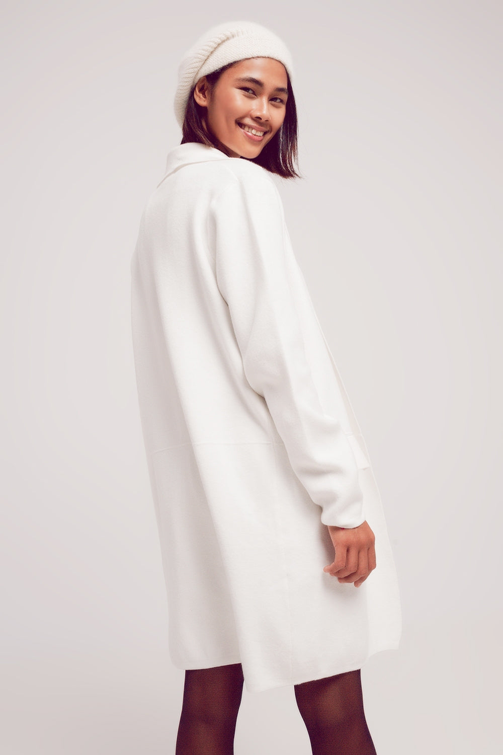 Gilet long avec col oversize crème