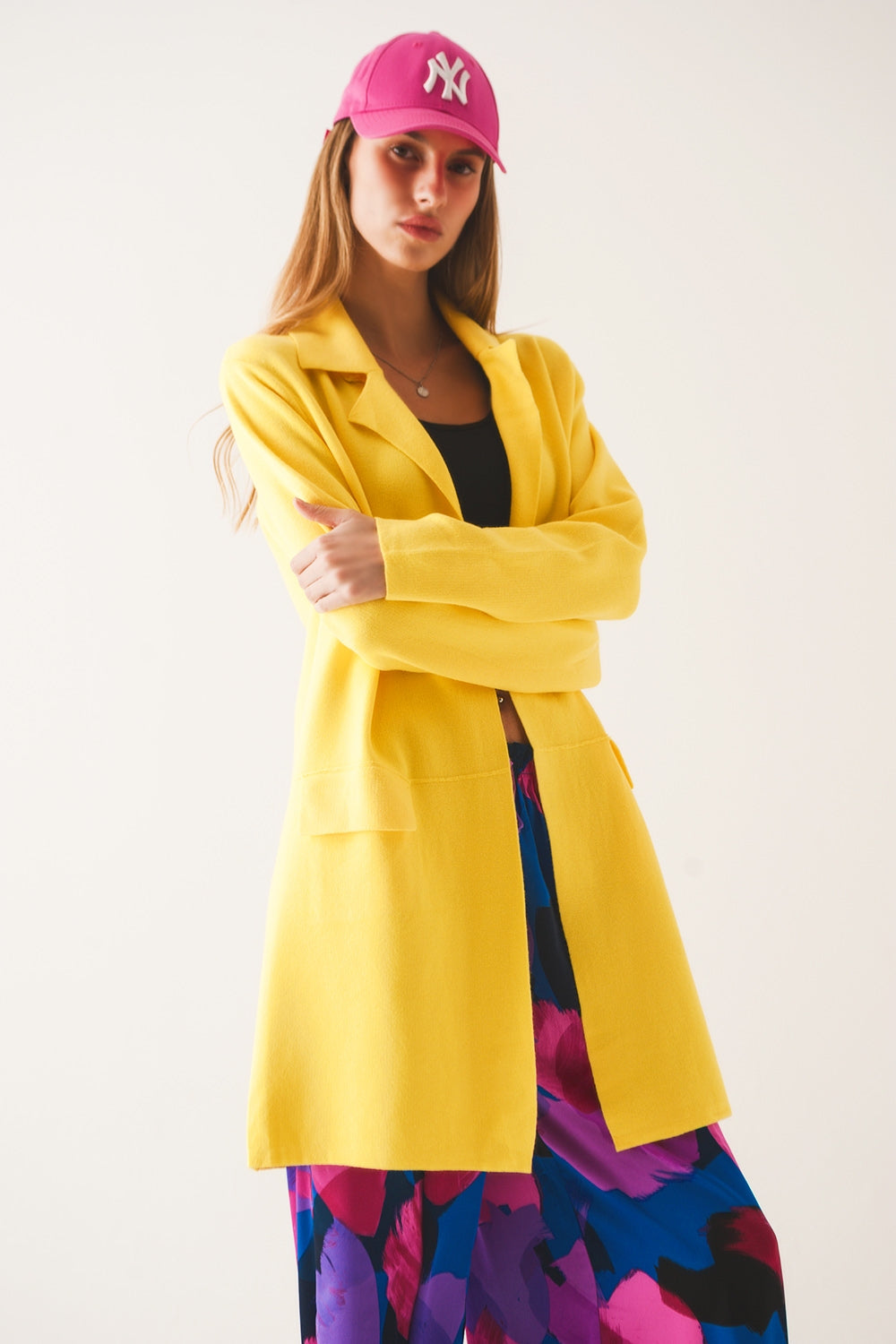 Gilet long avec col oversize jaune