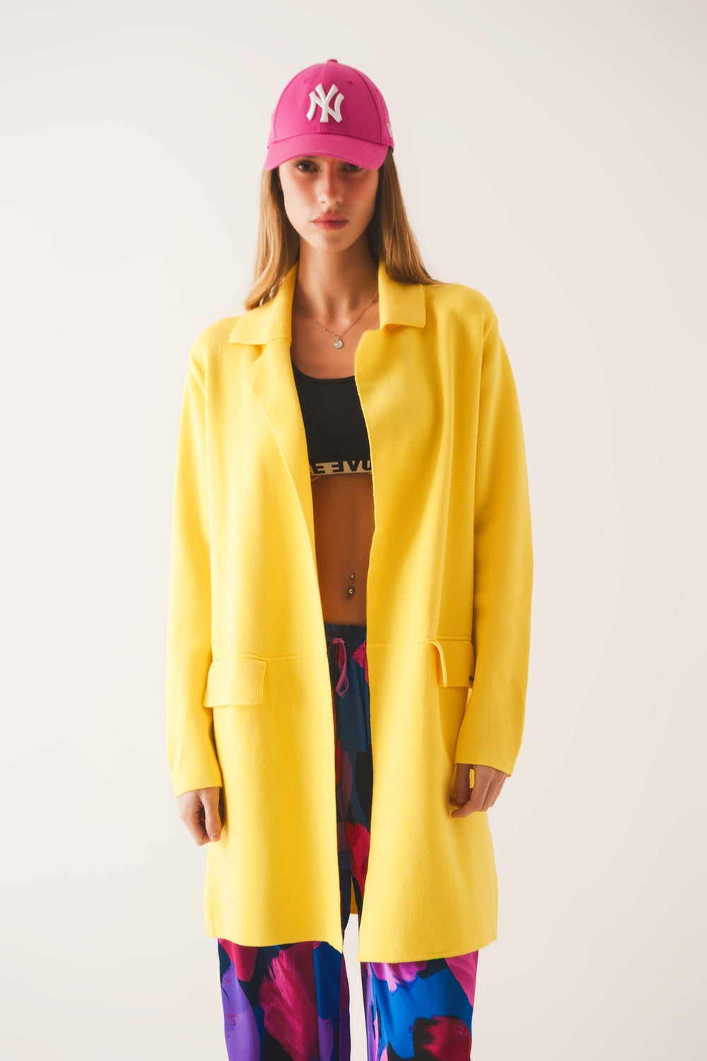 Gilet long avec col oversize jaune