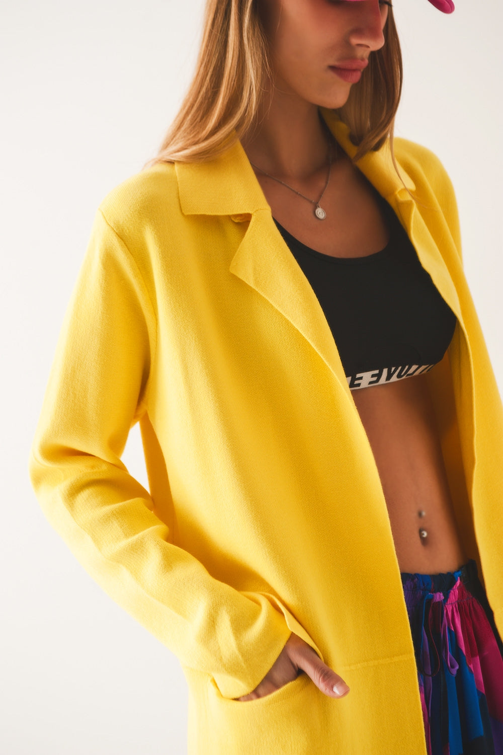 Gilet long avec col oversize jaune
