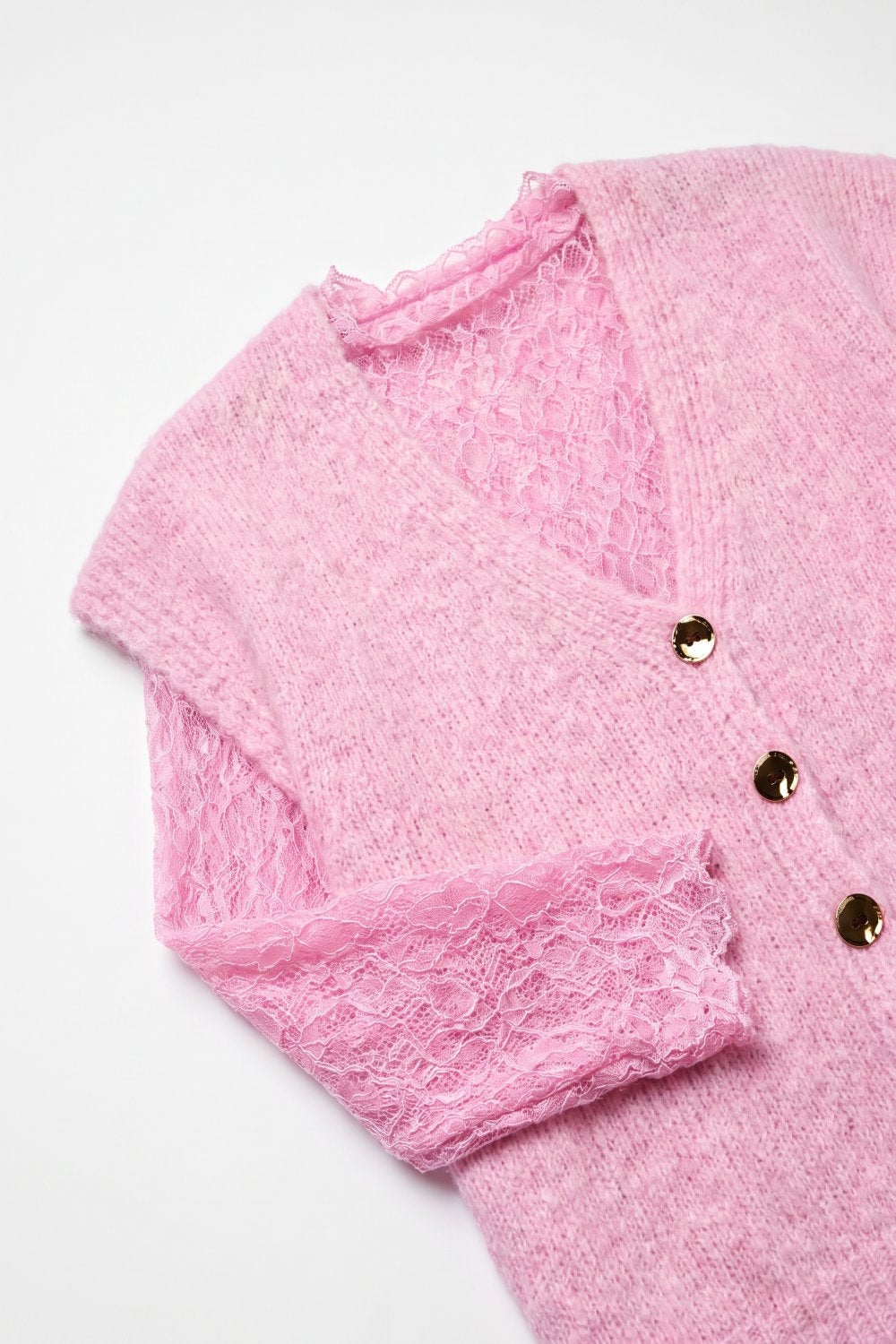 Gilet Superposé à Boutons en Tricot Doux Rose